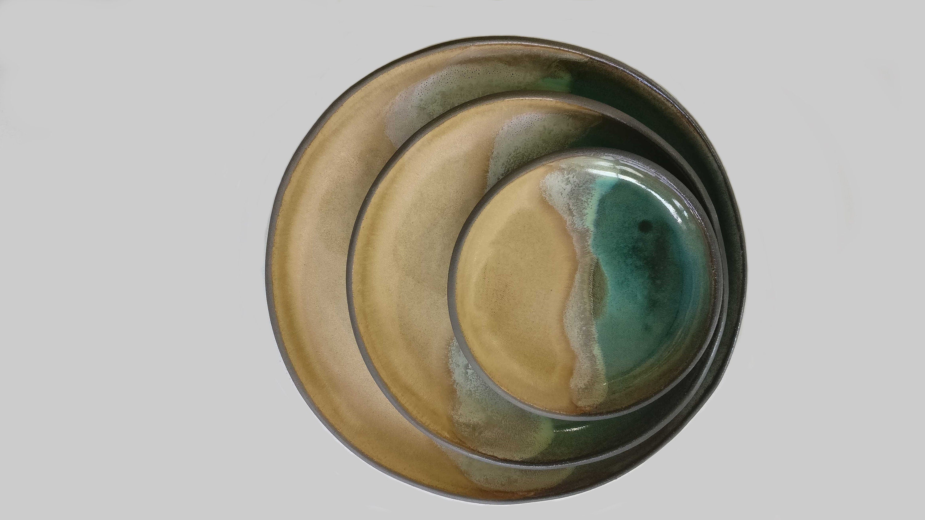 Ceramic Kitchenware , Beige and Turquoise Ceramic Plates , Handmade plate, Round Plater
