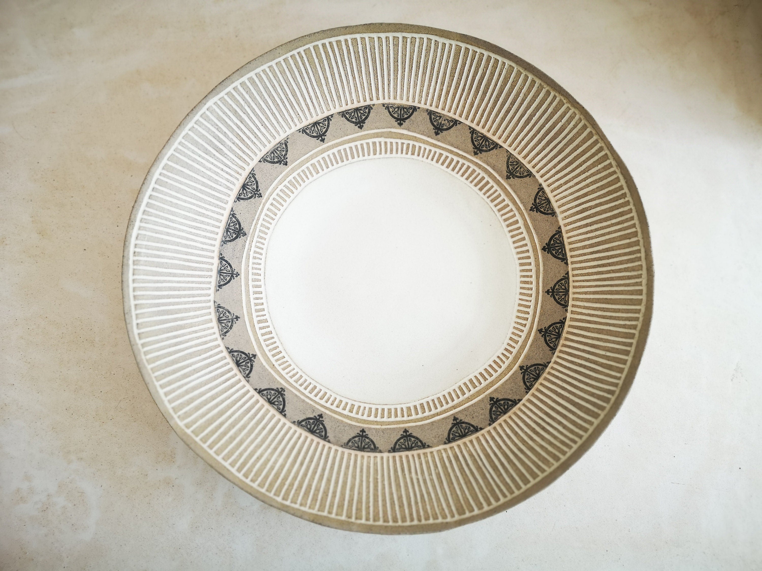 Large Ceramic Salad Bowl: Handmade Print Decorations