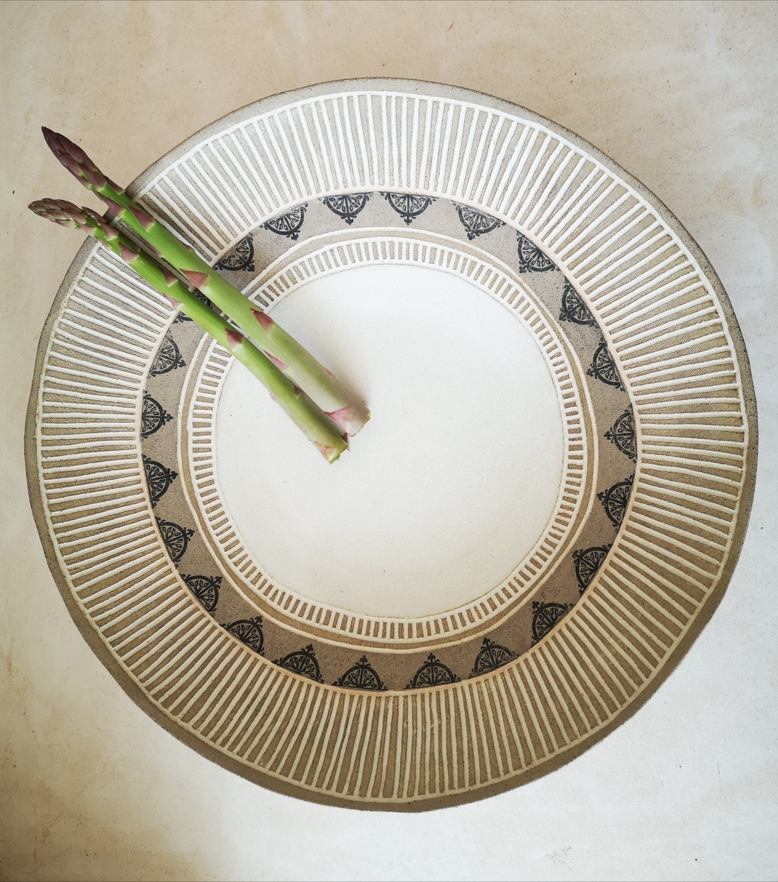 Large Ceramic Salad Bowl: Handmade Print Decorations