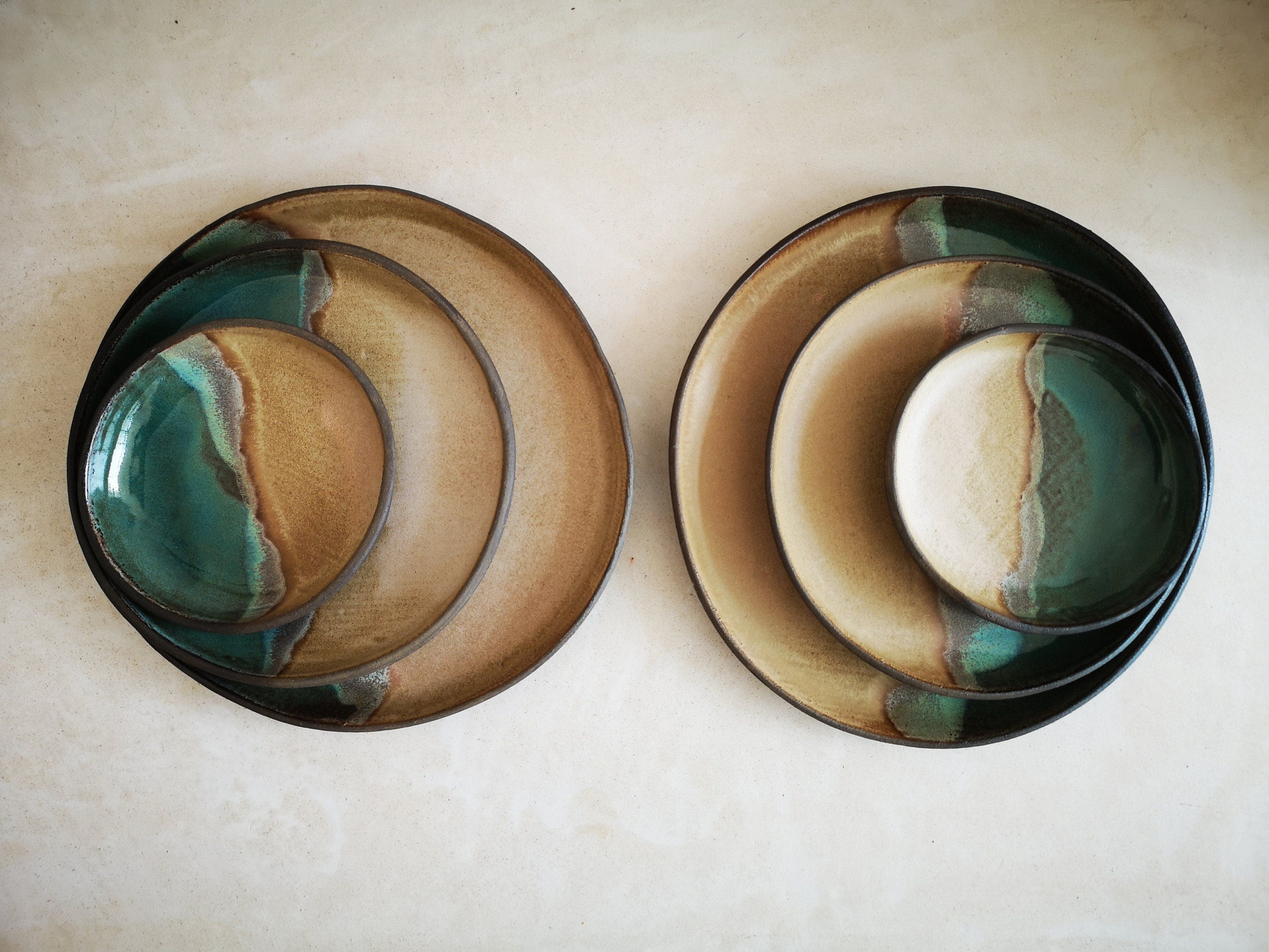 Ceramic Kitchenware , Beige and Turquoise Ceramic Plates , Handmade plate, Round Plater
