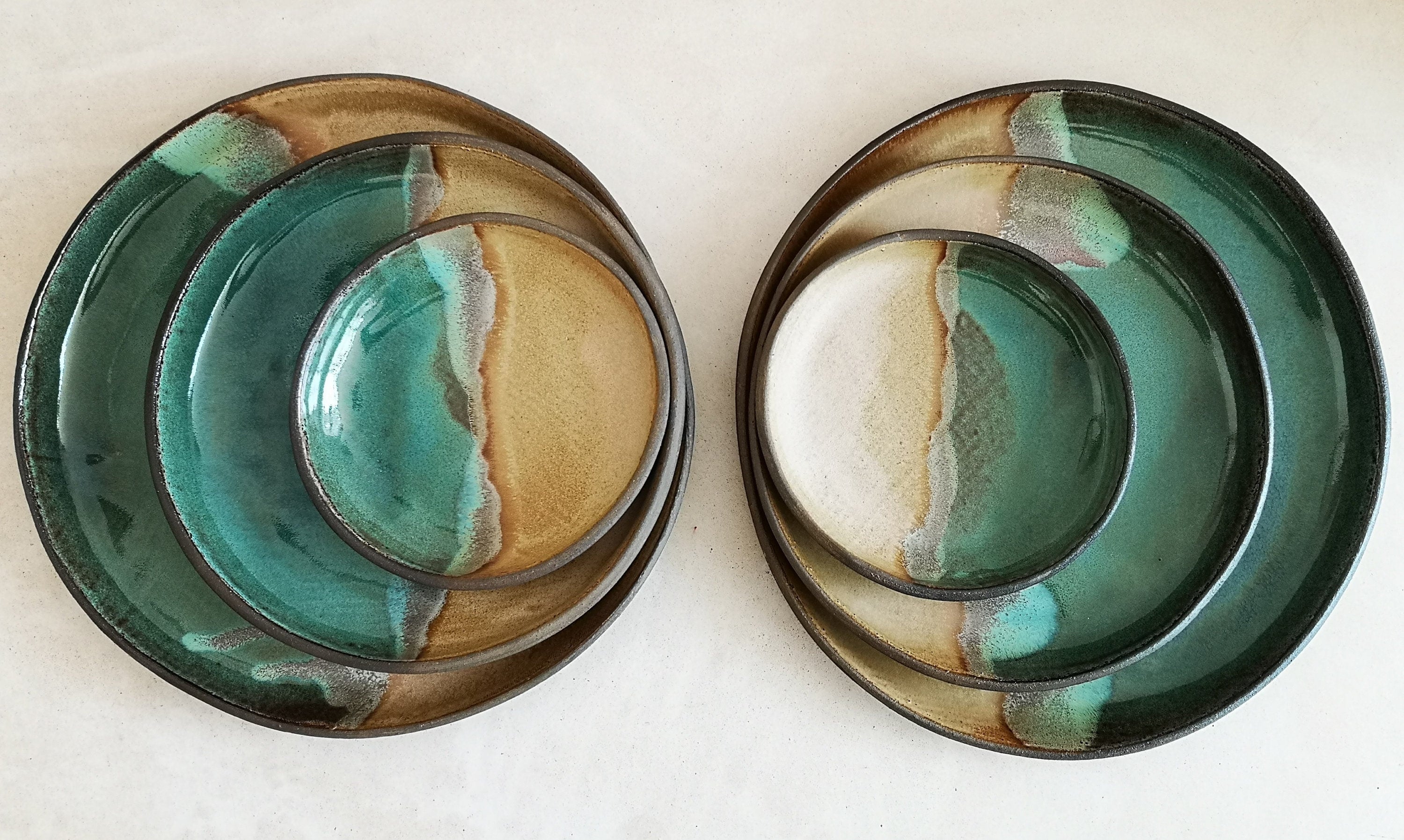 Ceramic Kitchenware , Beige and Turquoise Ceramic Plates , Handmade plate, Round Plater