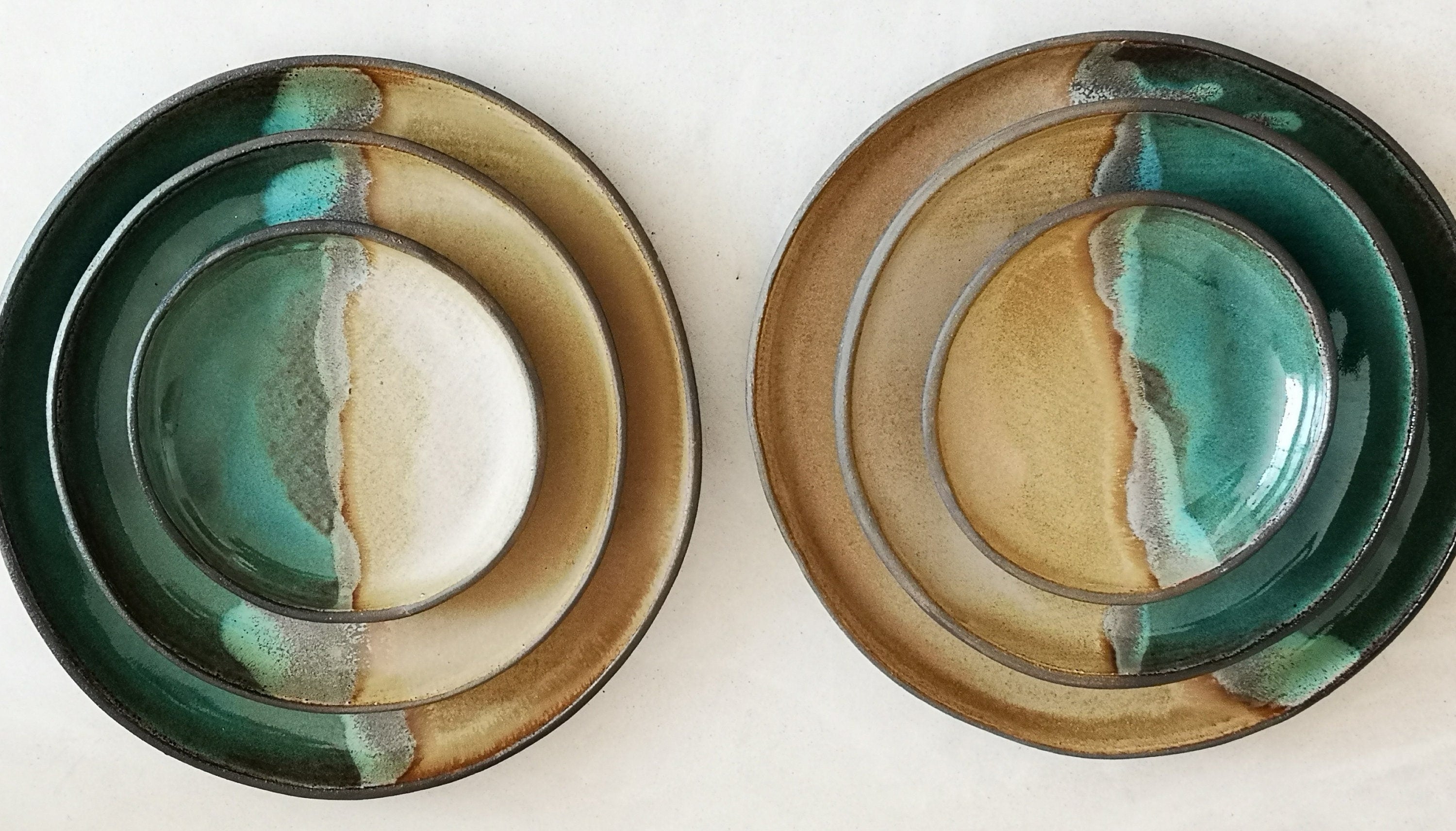 Ceramic Kitchenware , Beige and Turquoise Ceramic Plates , Handmade plate, Round Plater
