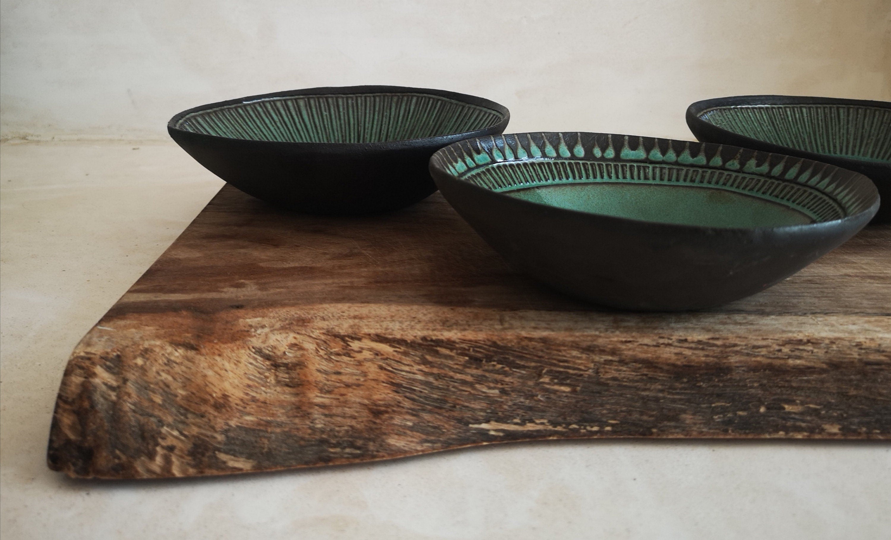 Set of 4 Turquoise Ceramic Bowls: Handmade Pottery Snack Bowls