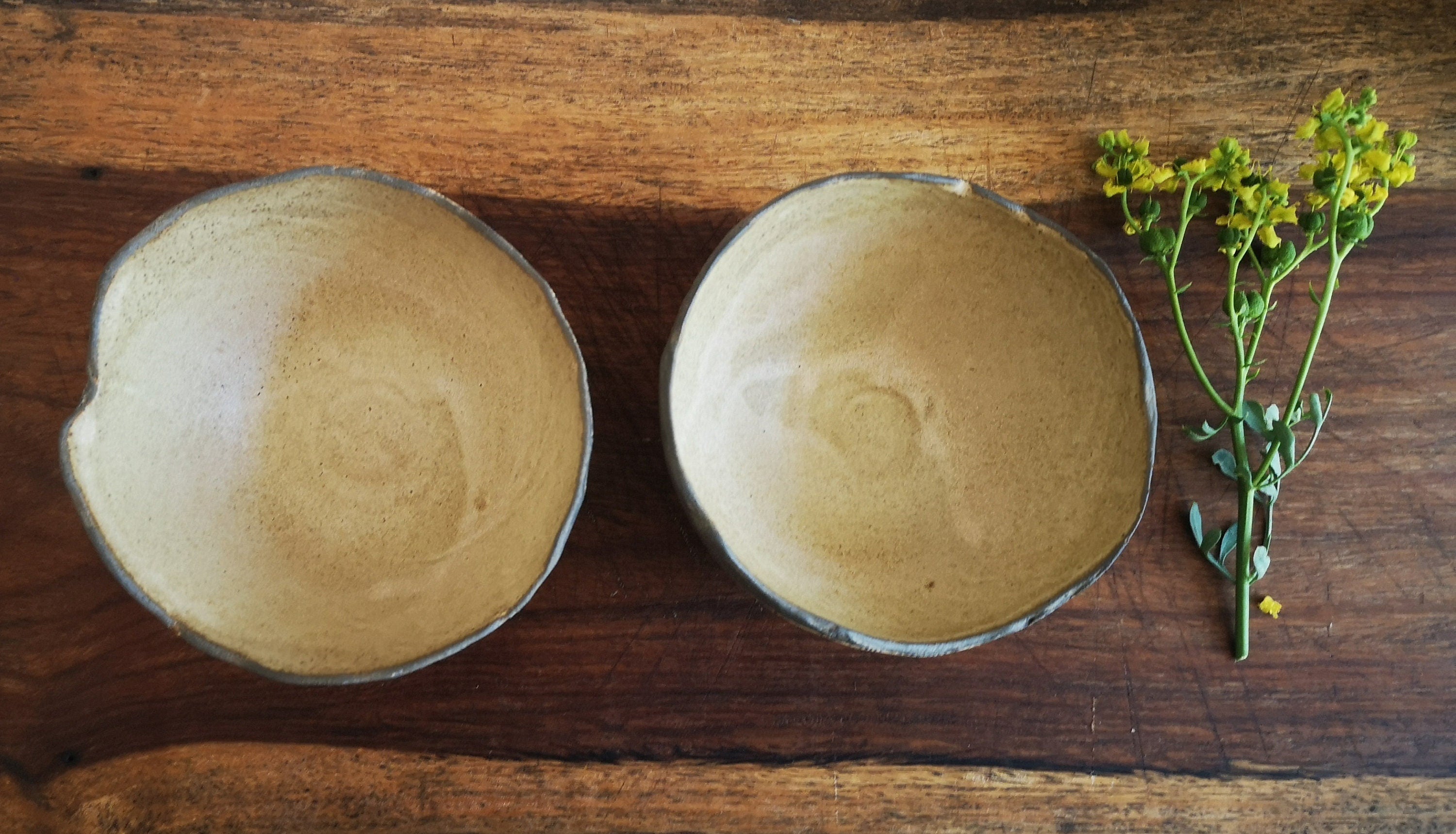 Ceramic Dipping Bowls Set: Handmade Pottery with Yellow Print