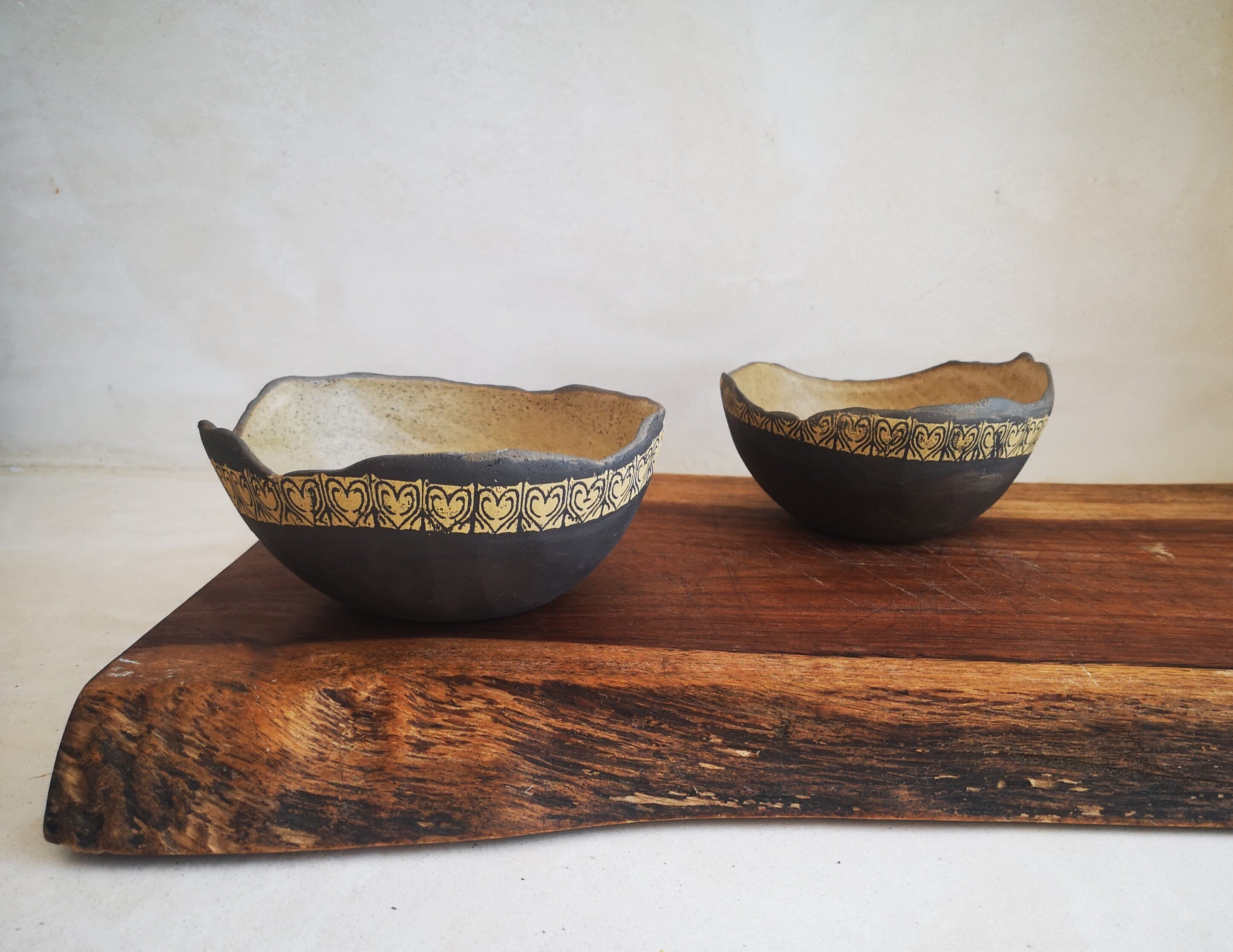 Ceramic Dipping Bowls Set: Handmade Pottery with Yellow Print