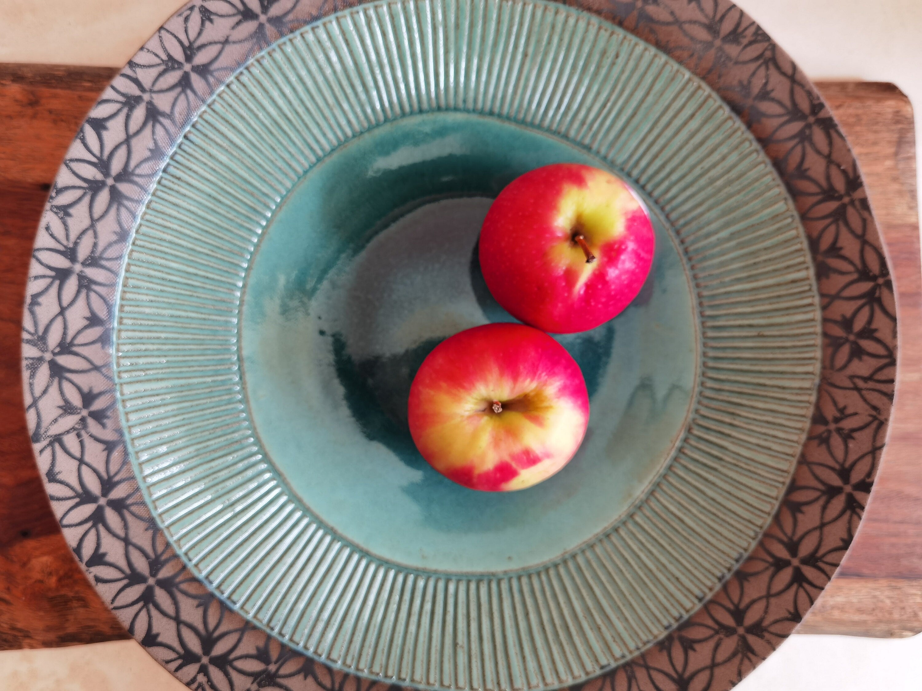 Large Turquoise Glaze Ceramic Bowl: Hand-Painted Serving Dish