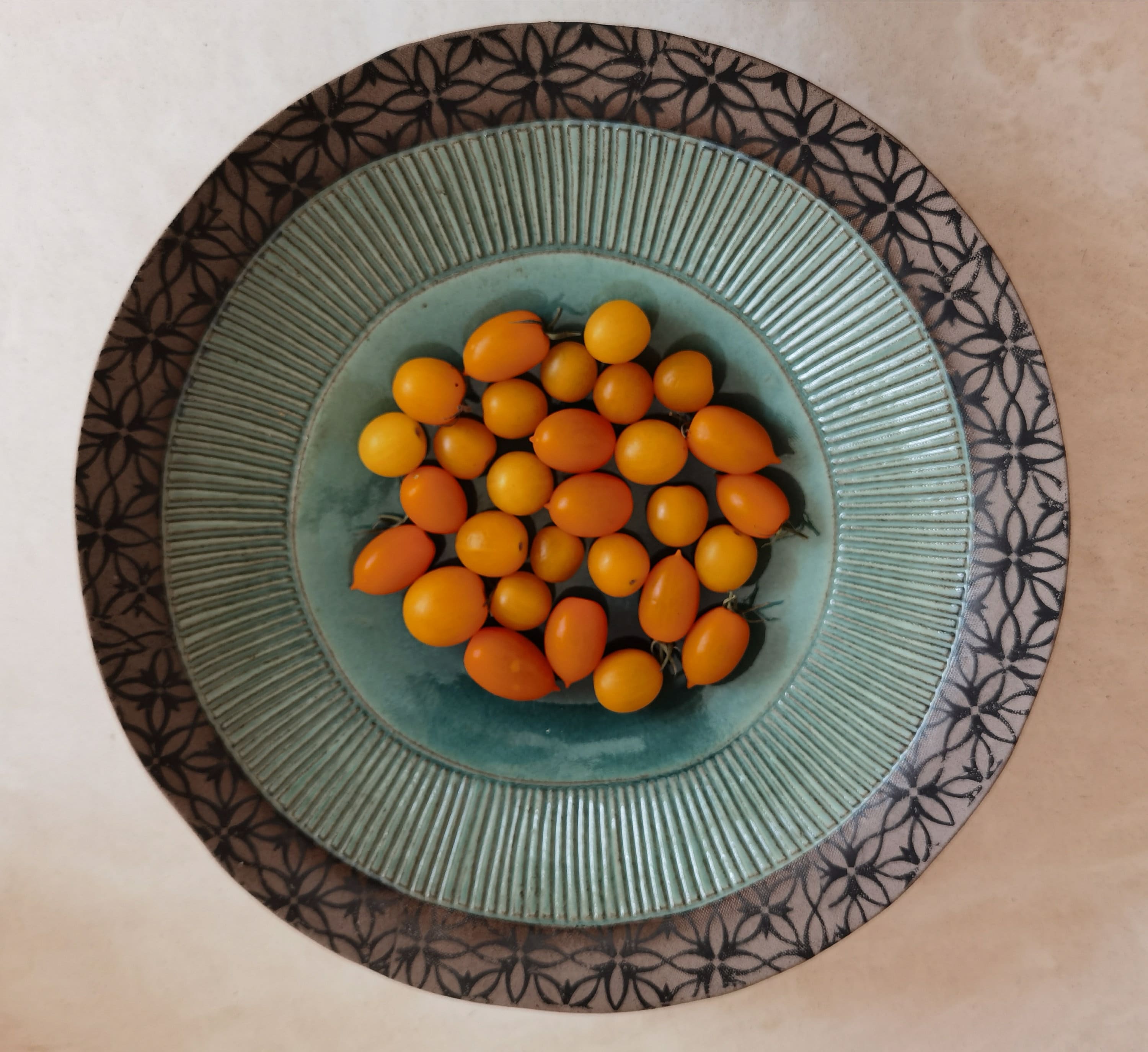 Large Turquoise Glaze Ceramic Bowl: Hand-Painted Serving Dish