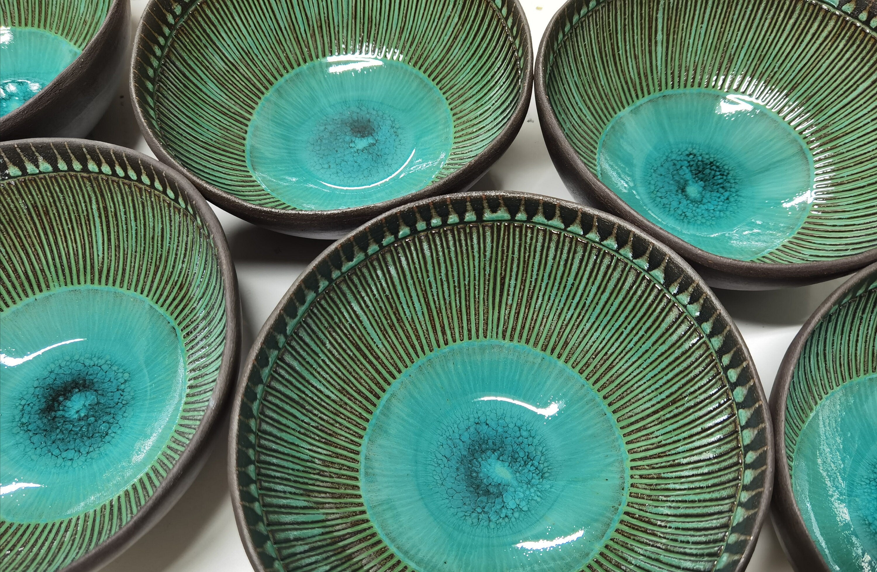Handmade Ceramic Pasta Bowls (Set of 2): Turquoise Ramen Bowls