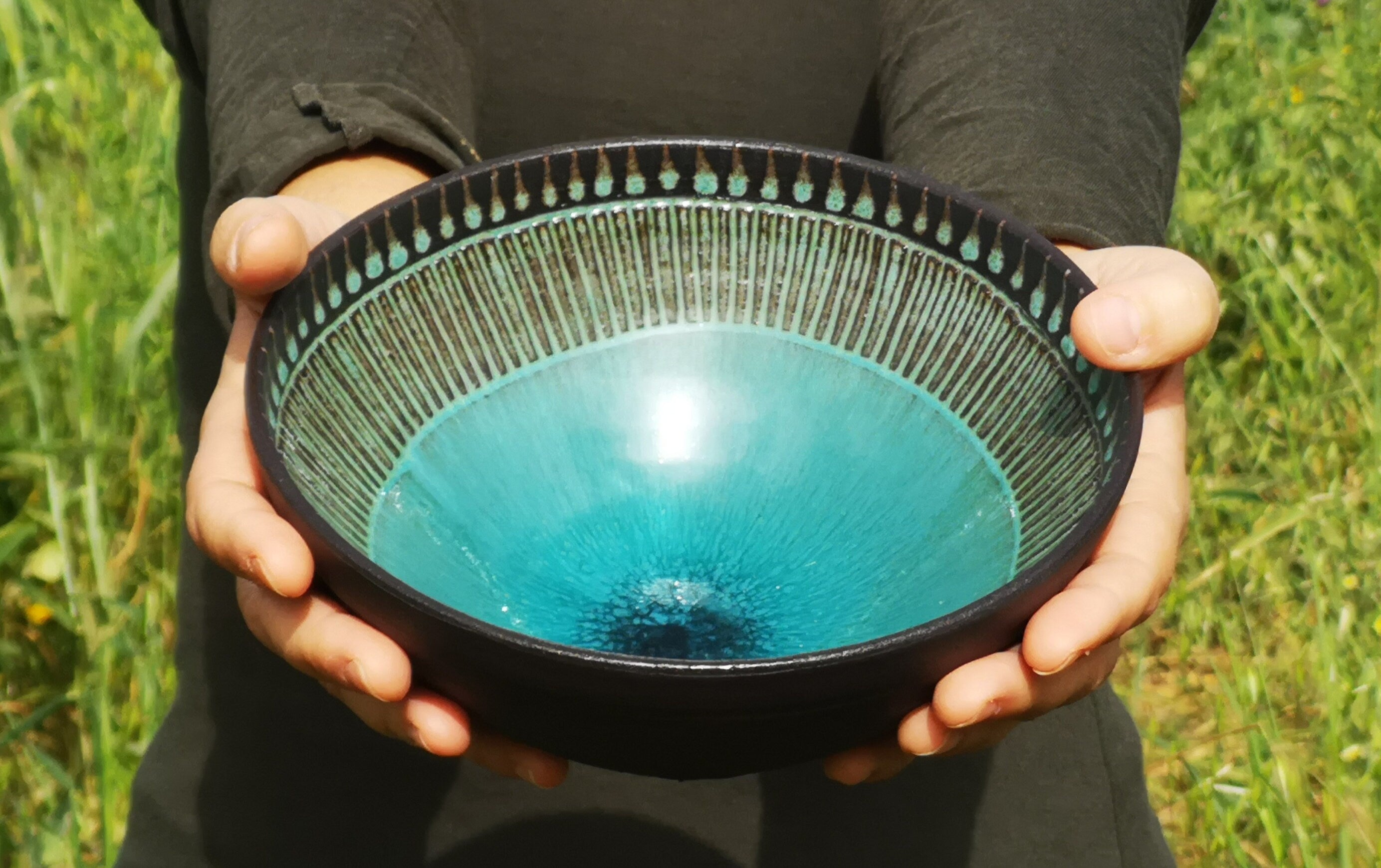 Handmade Ceramic Pasta Bowls (Set of 2): Turquoise Ramen Bowls
