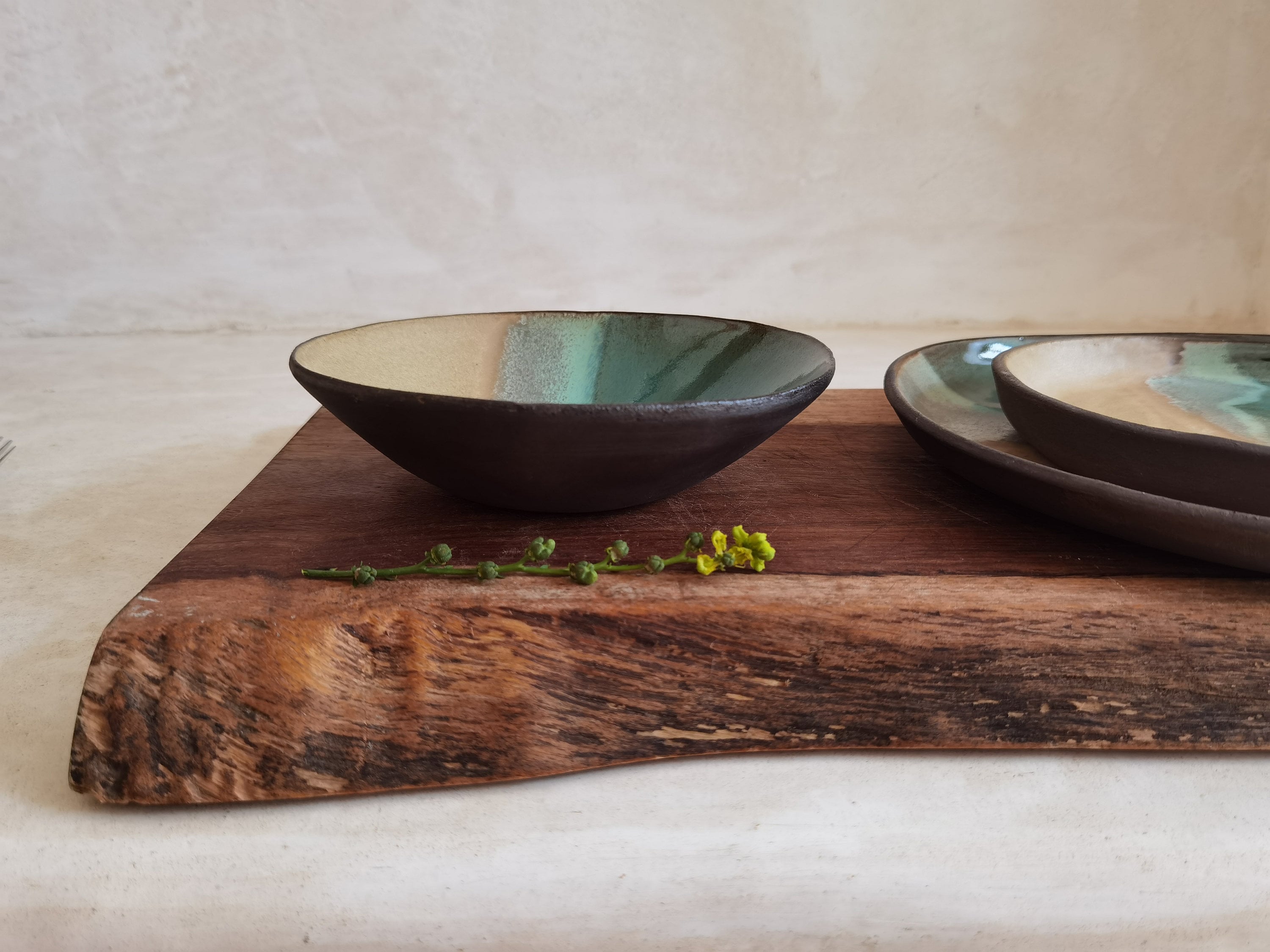 Handmade Ceramic Dinnerware Set: Turquoise & Brown Pottery