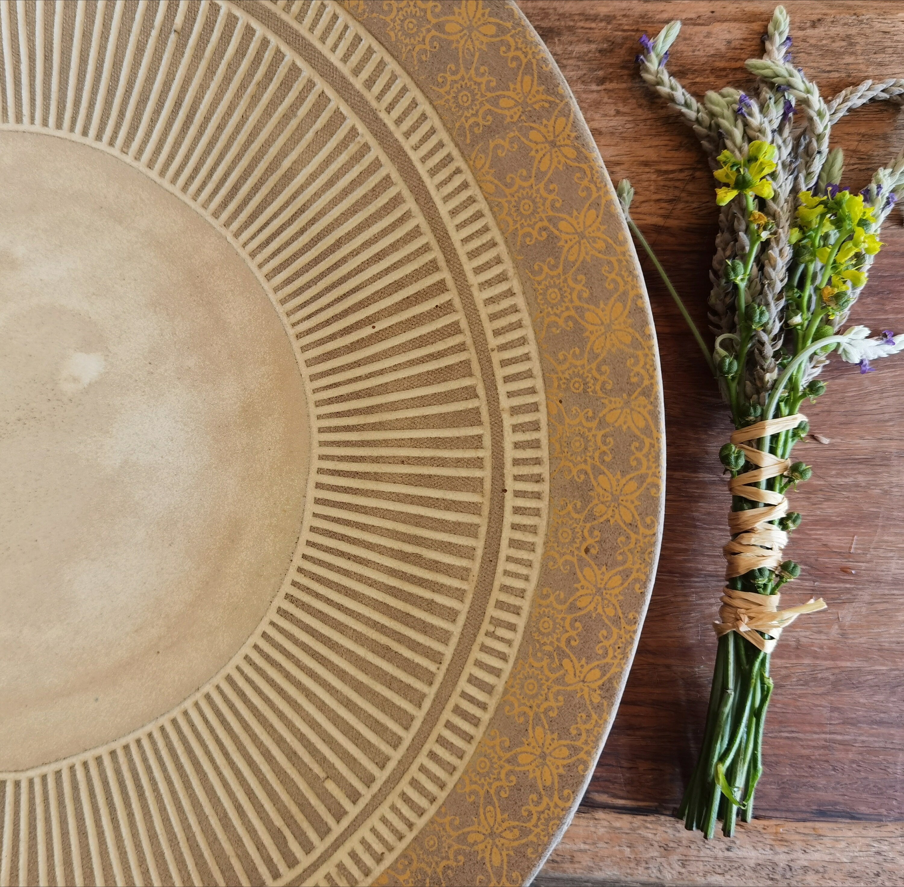 Large Ceramic Serving Bowl: Rustic Handmade Pottery with Print
