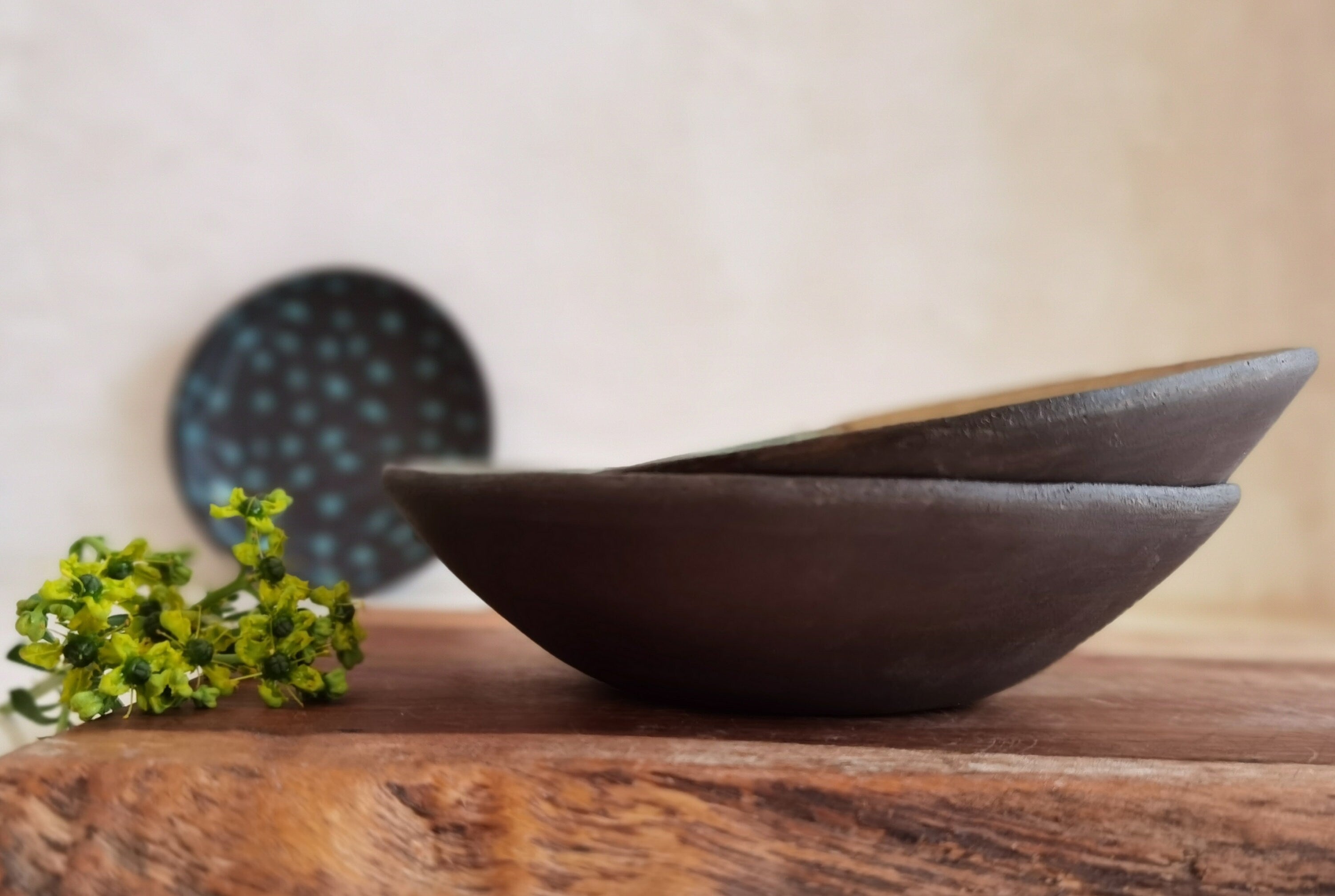 Handmade Ceramic Bowl Set: Beige & Turquoise Pottery, Snack Bowls