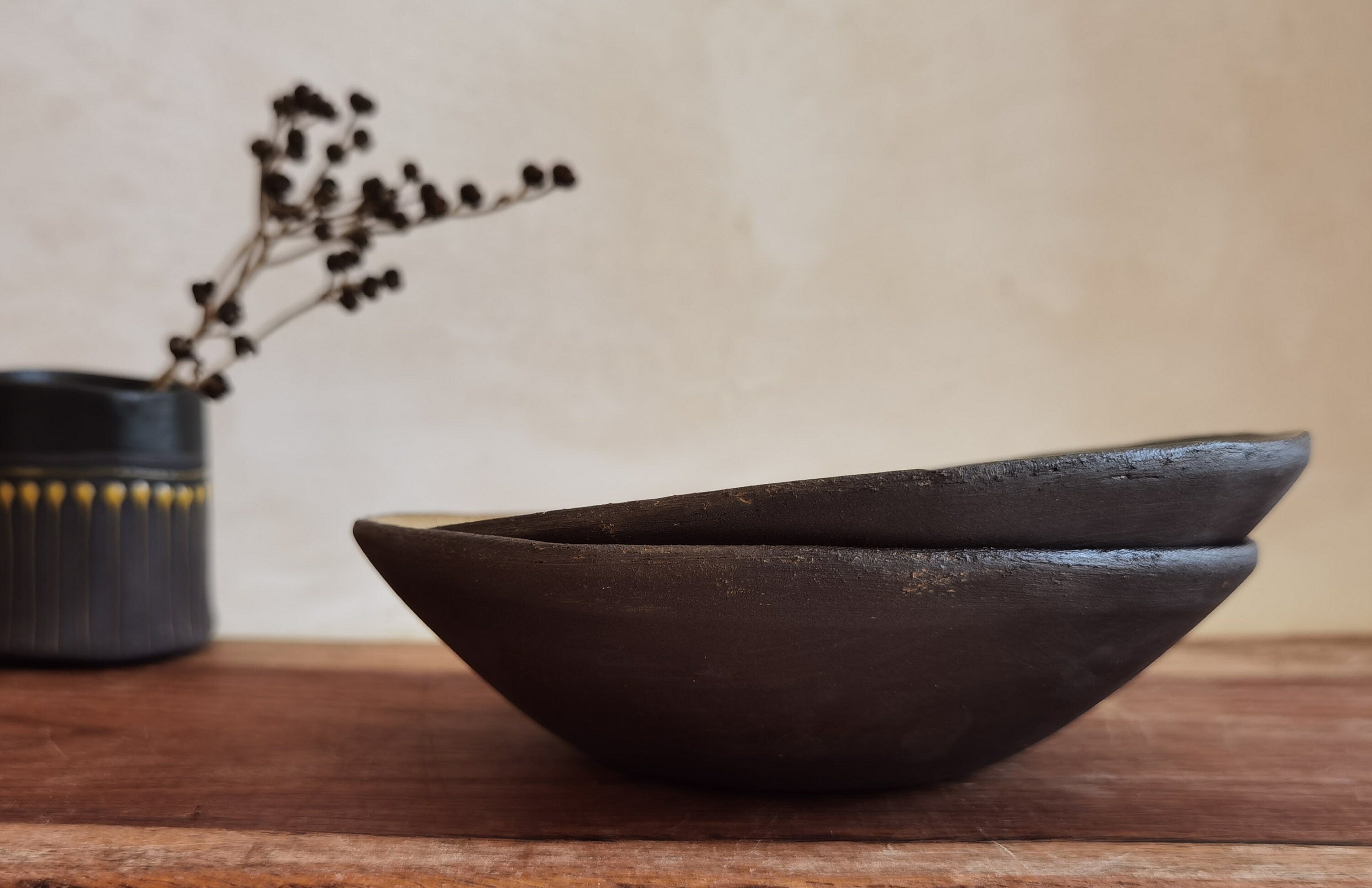 Handmade Ceramic Bowl Set: Beige & Turquoise Pottery, Snack Bowls