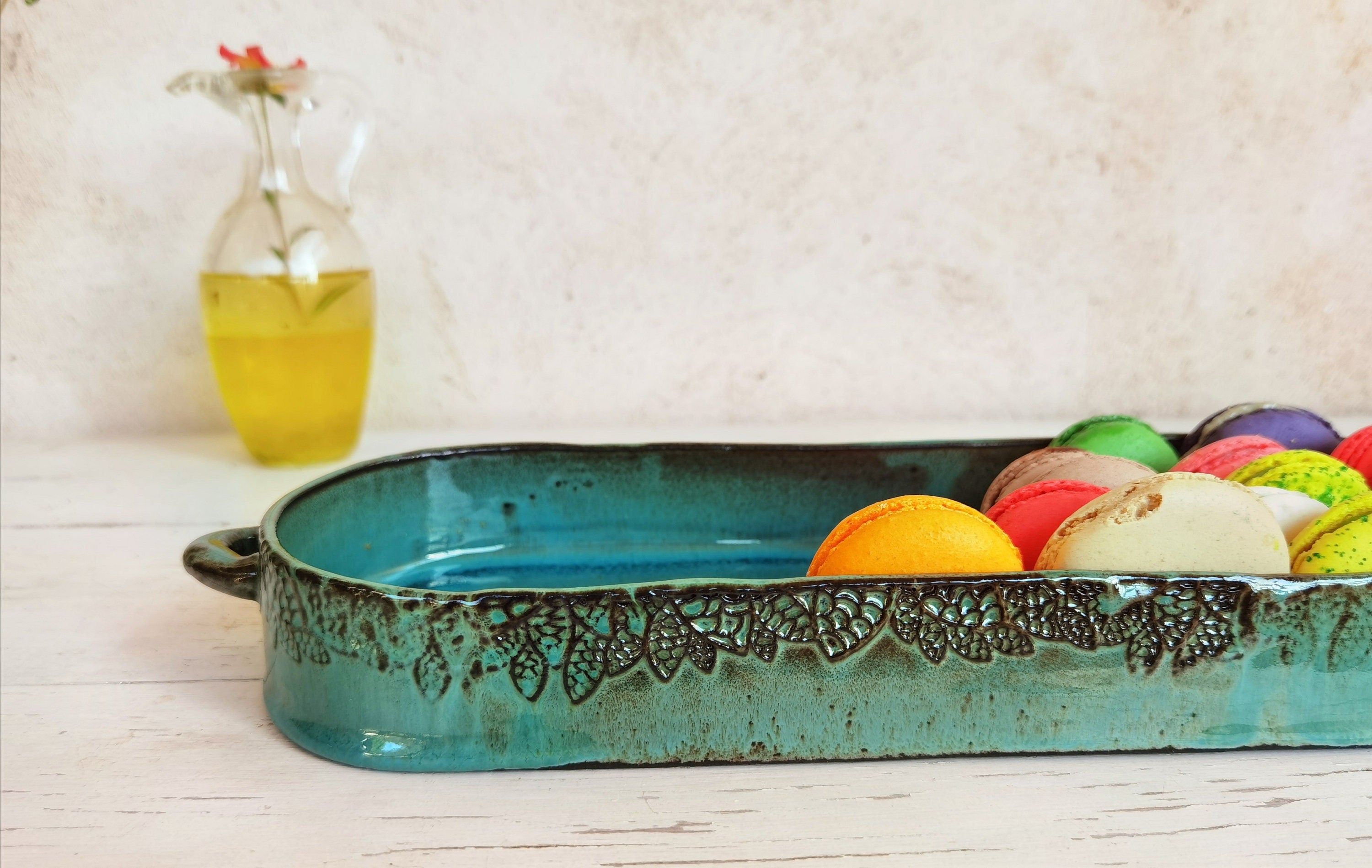 Handmade Turquoise Ceramic Serving Tray: Pottery Cheese Board