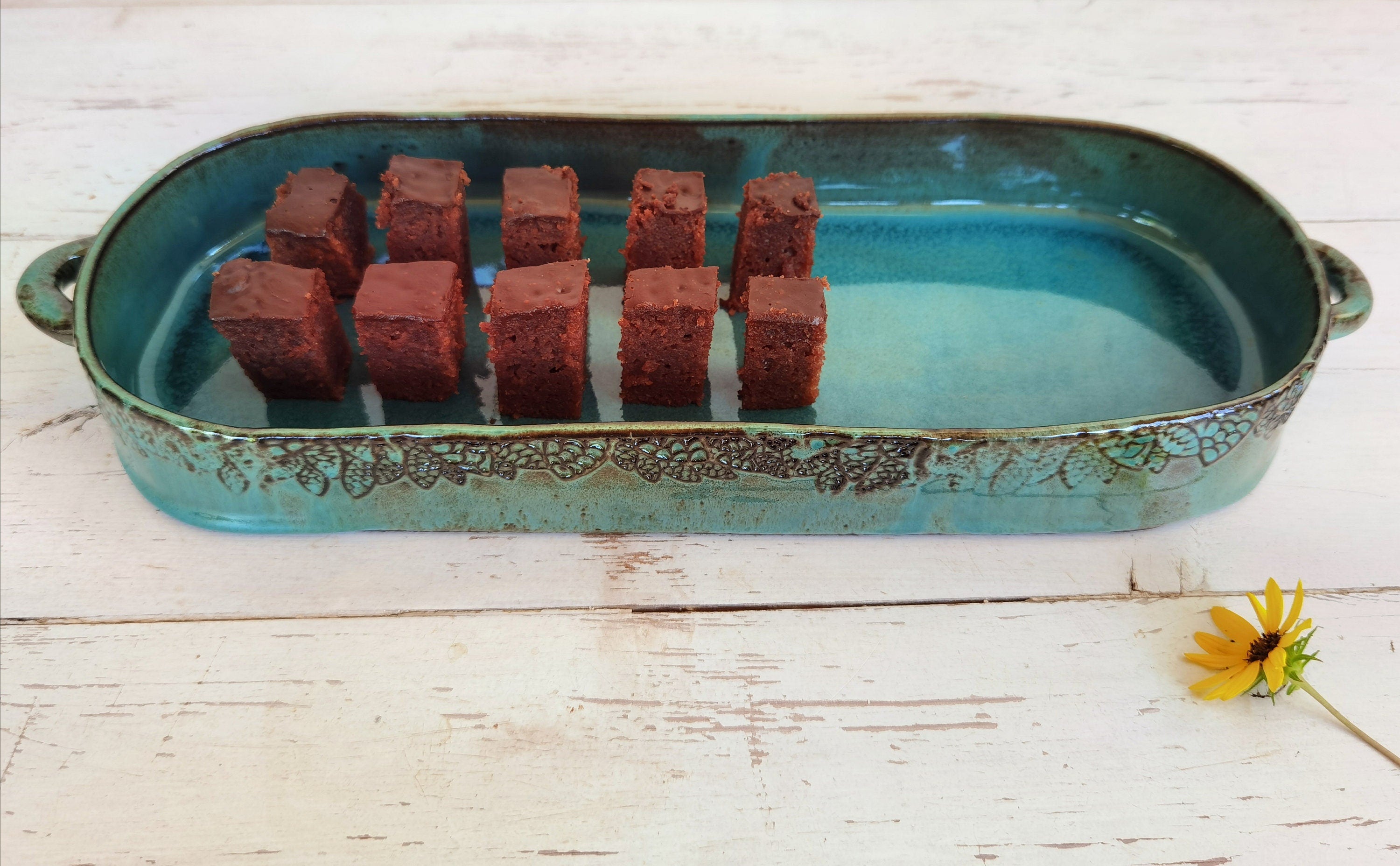 Handmade Turquoise Ceramic Serving Tray: Pottery Cheese Board
