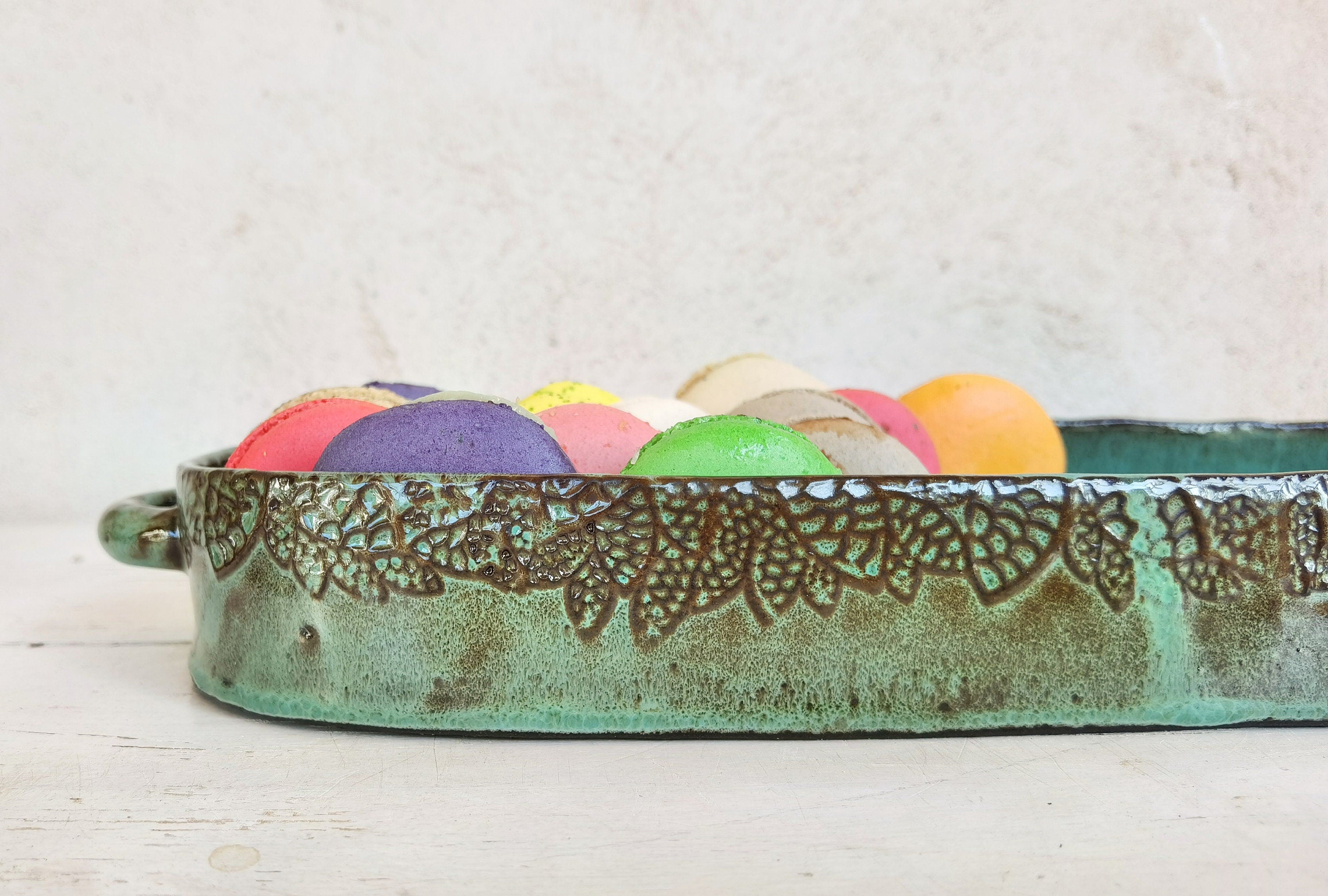 Handmade Turquoise Ceramic Serving Tray: Pottery Cheese Board