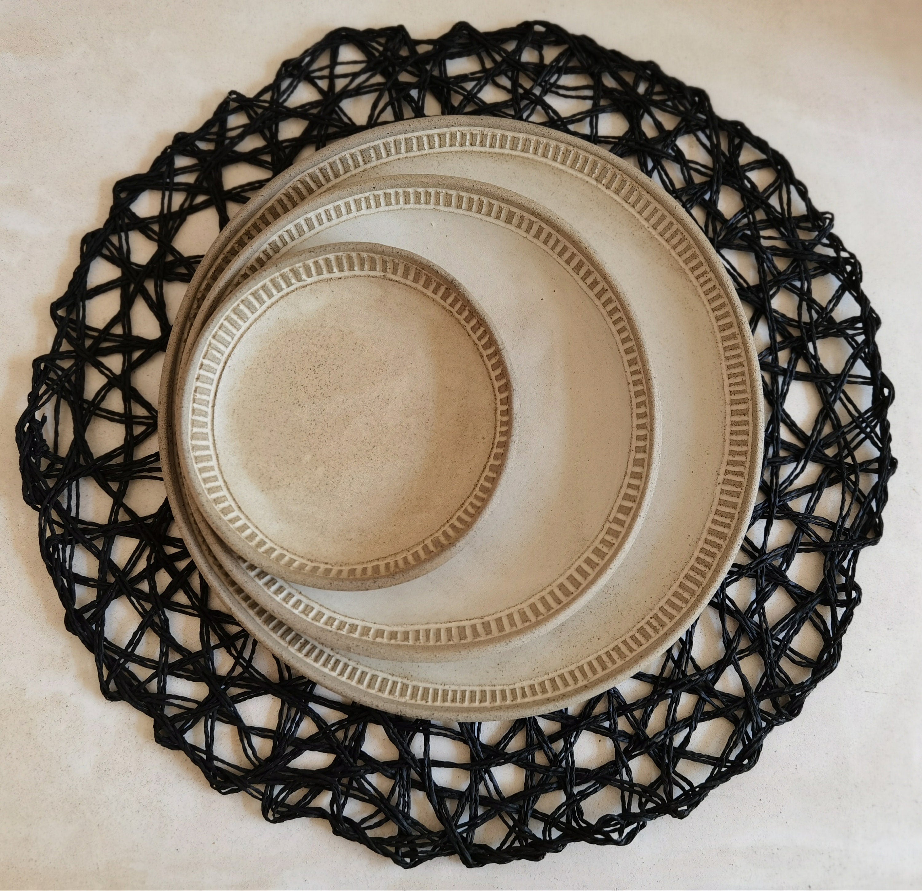 Handmade Beige Ceramic Plate Set: Minimalist Pottery Serving Dishes