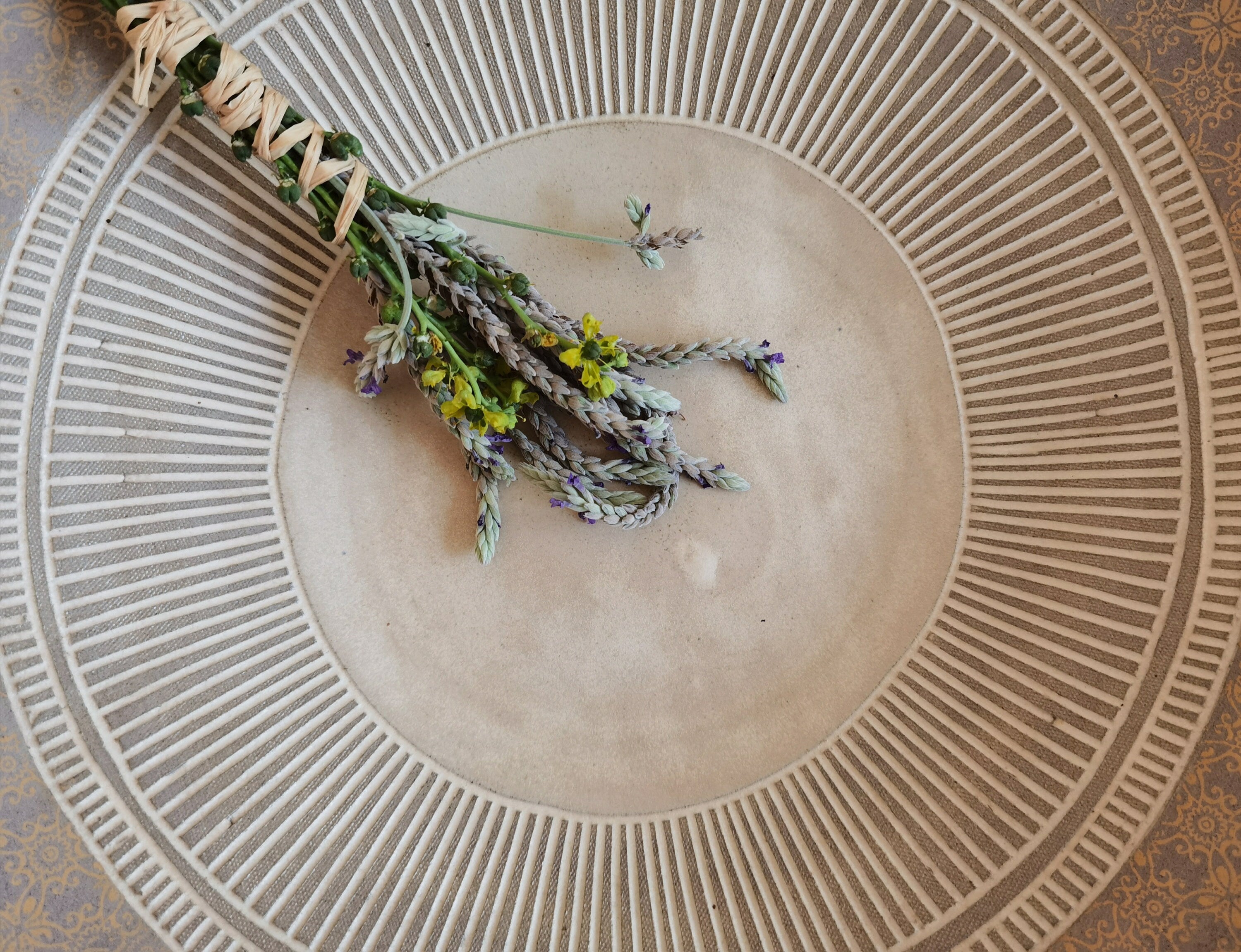 Large Ceramic Serving Bowl: Rustic Handmade Pottery with Print