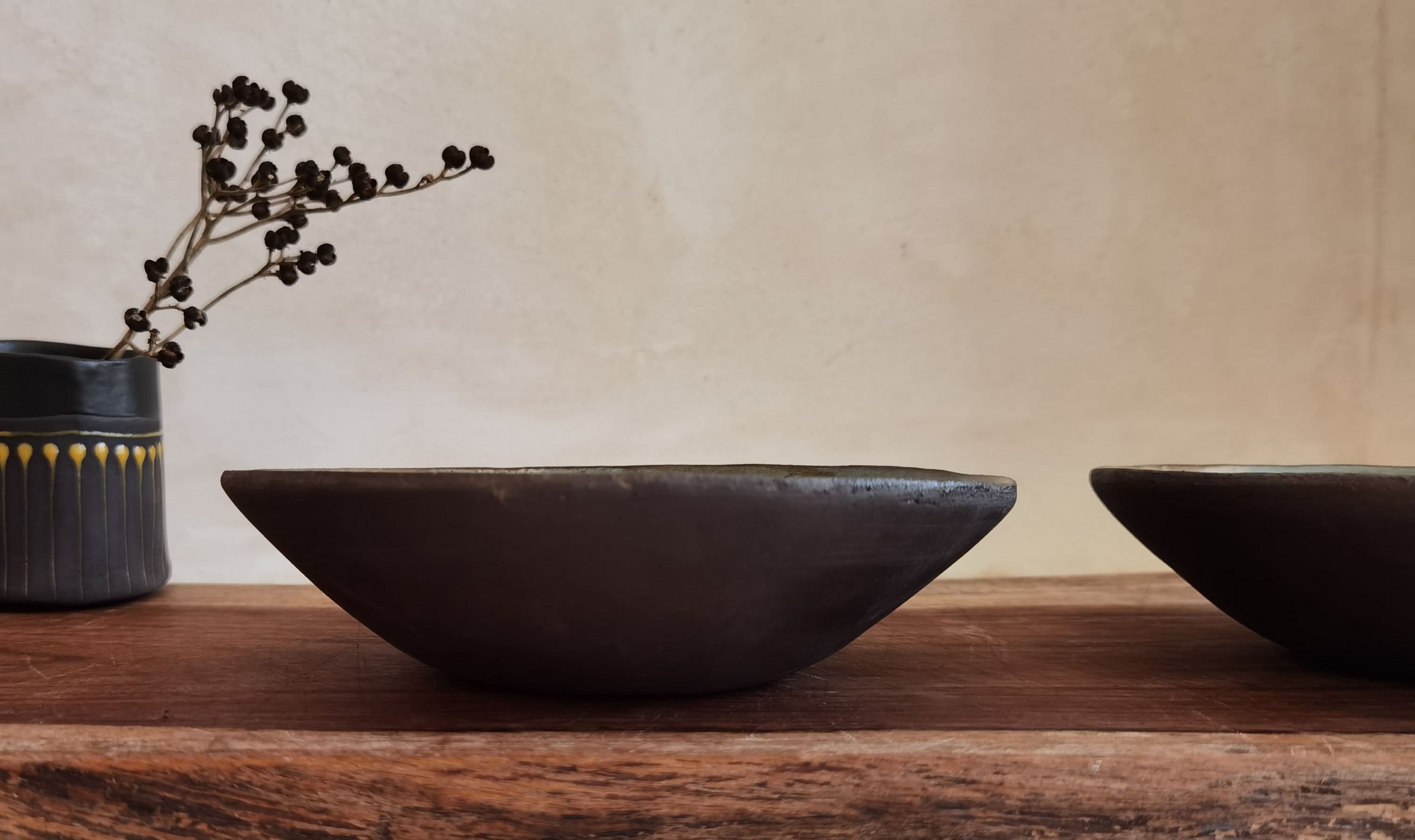 Handmade Ceramic Bowl Set: Beige & Turquoise Pottery, Snack Bowls