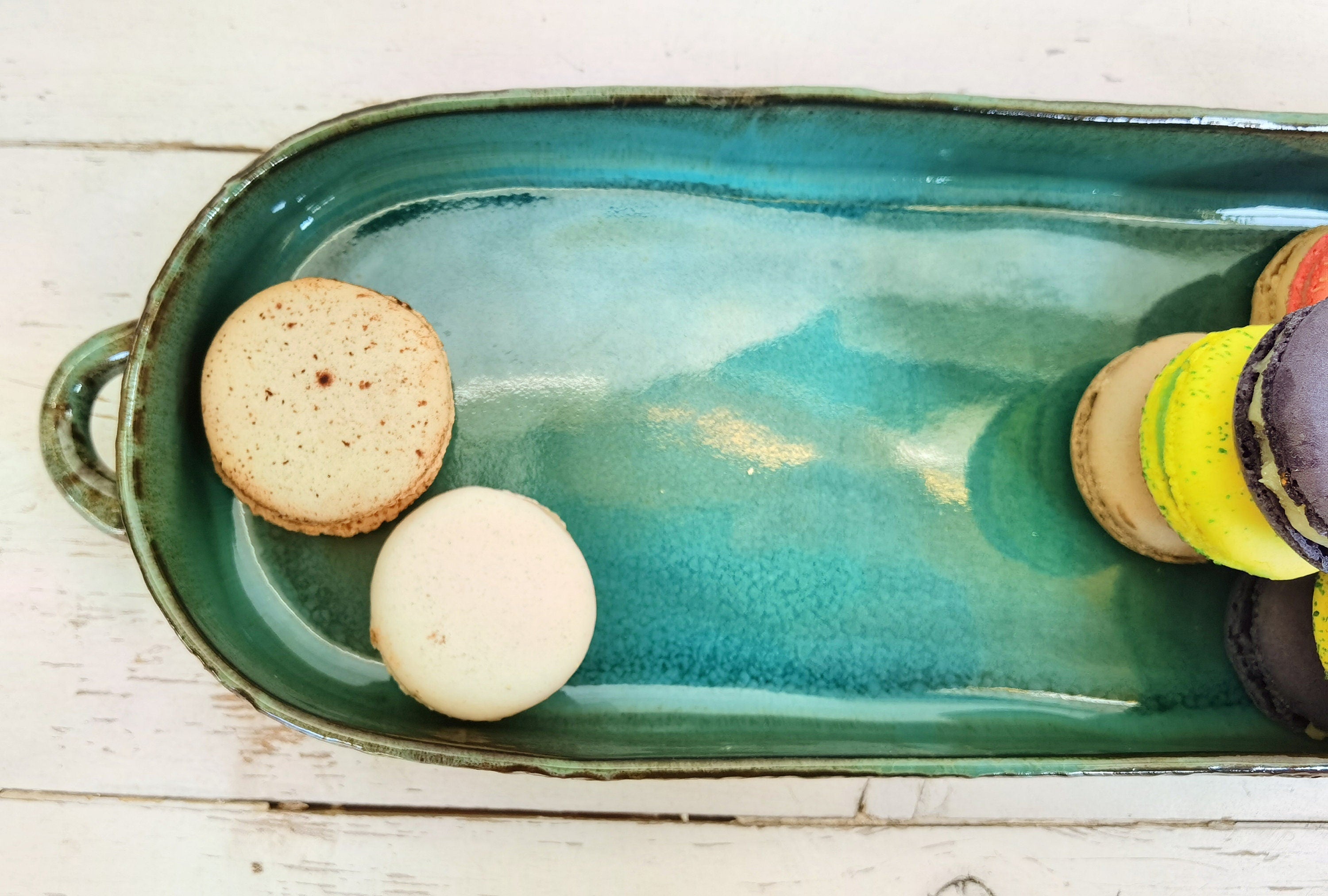 Handmade Turquoise Ceramic Serving Tray: Pottery Cheese Board