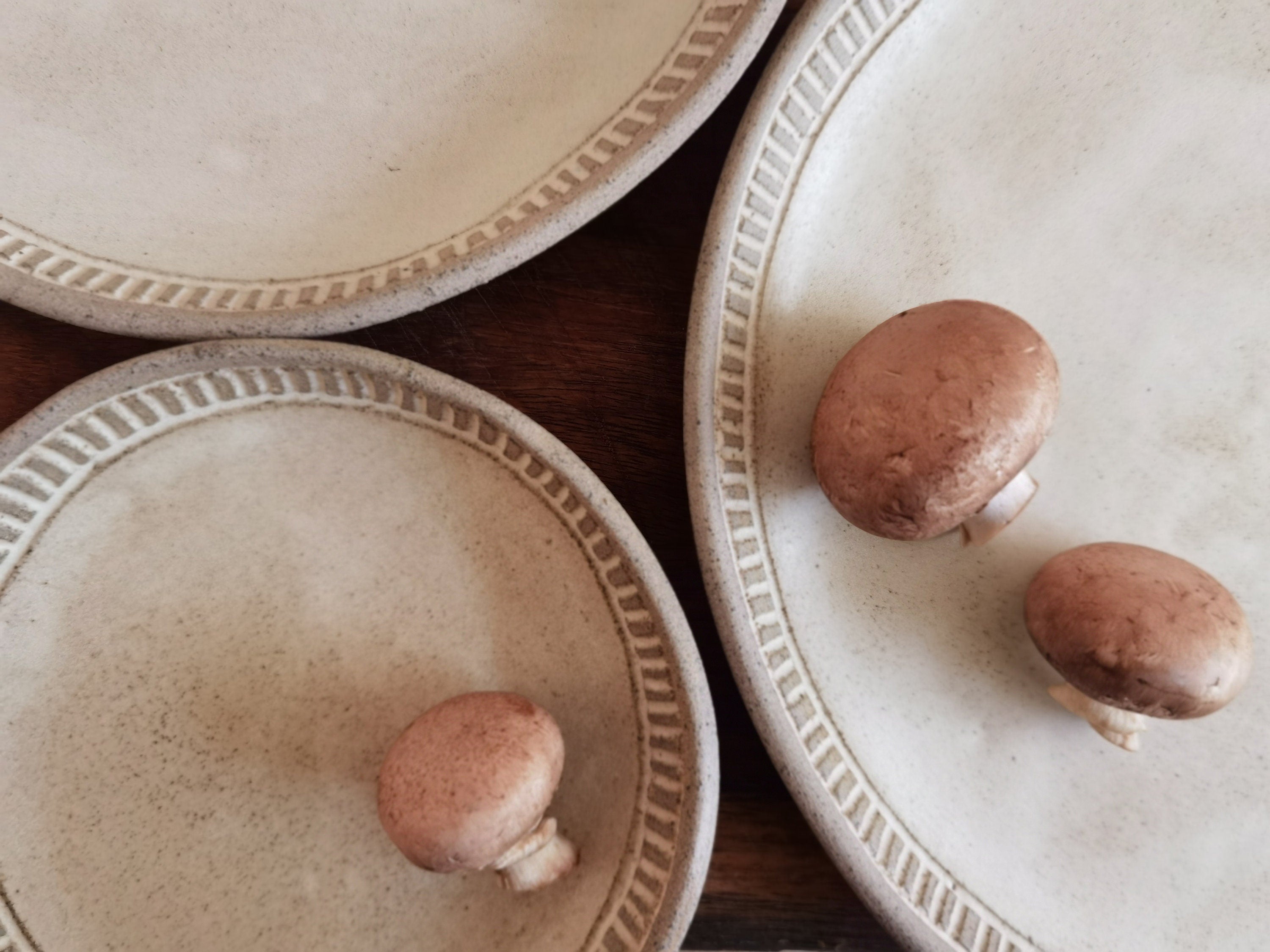 Handmade Beige Ceramic Plate Set: Minimalist Pottery Serving Dishes