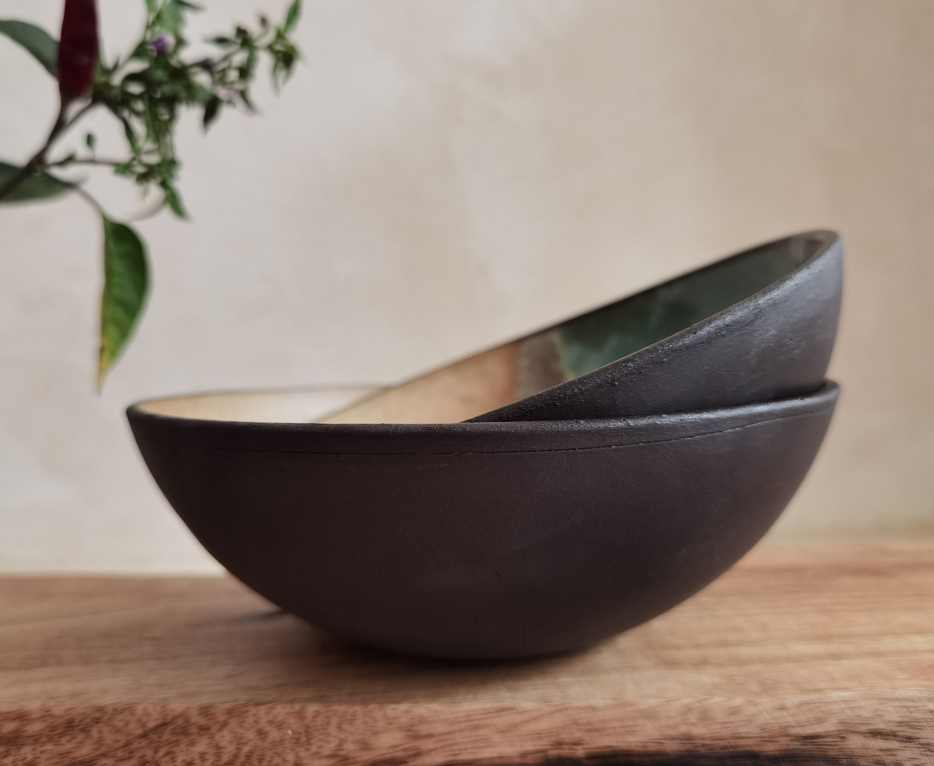 Handmade Ceramic Soup Bowls: Beige & Turquoise Ramen Bowls (Set of 2)