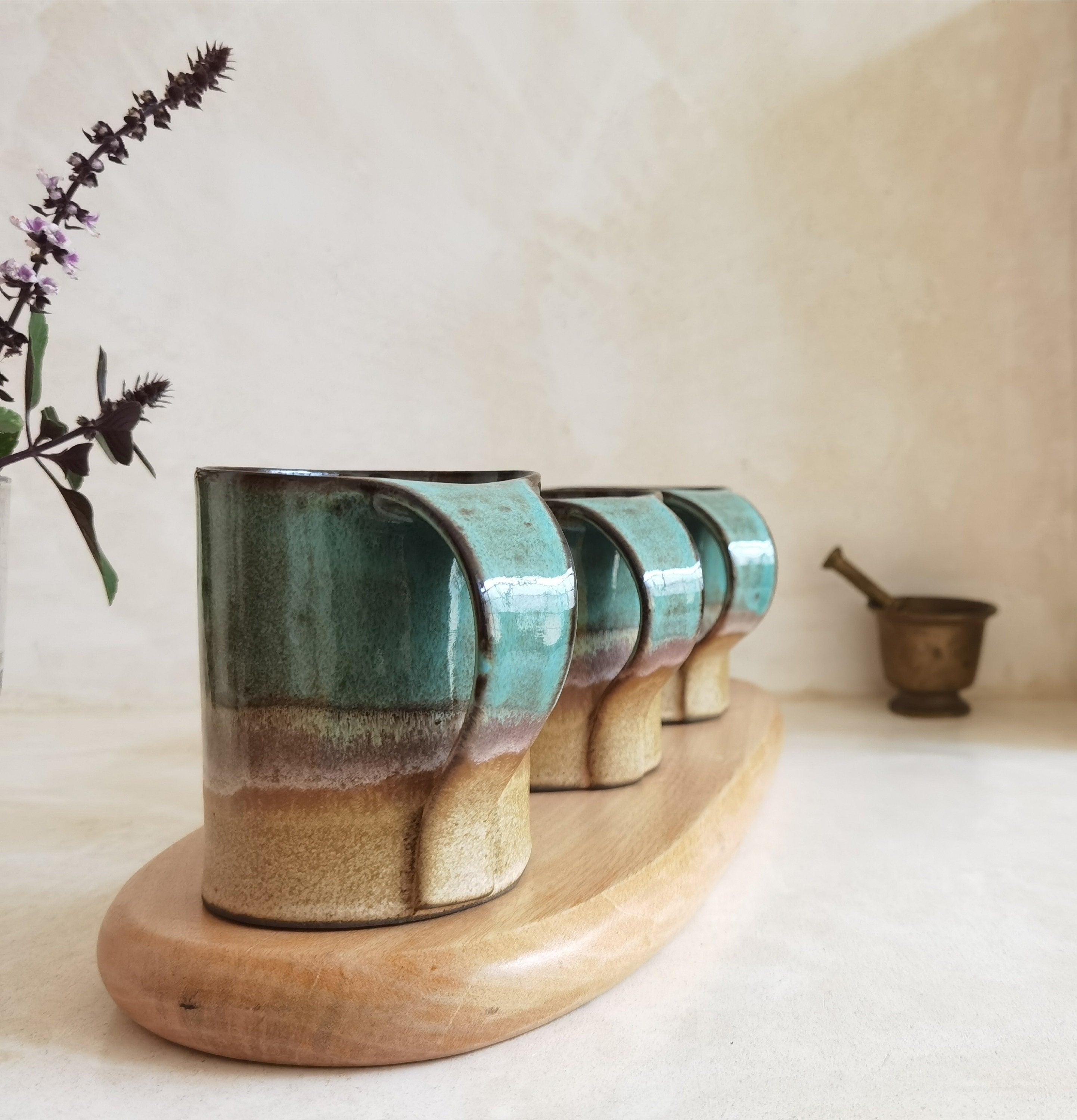 Handmade Beige and Turquoise Ceramic Mug: Pottery Coffee Cup