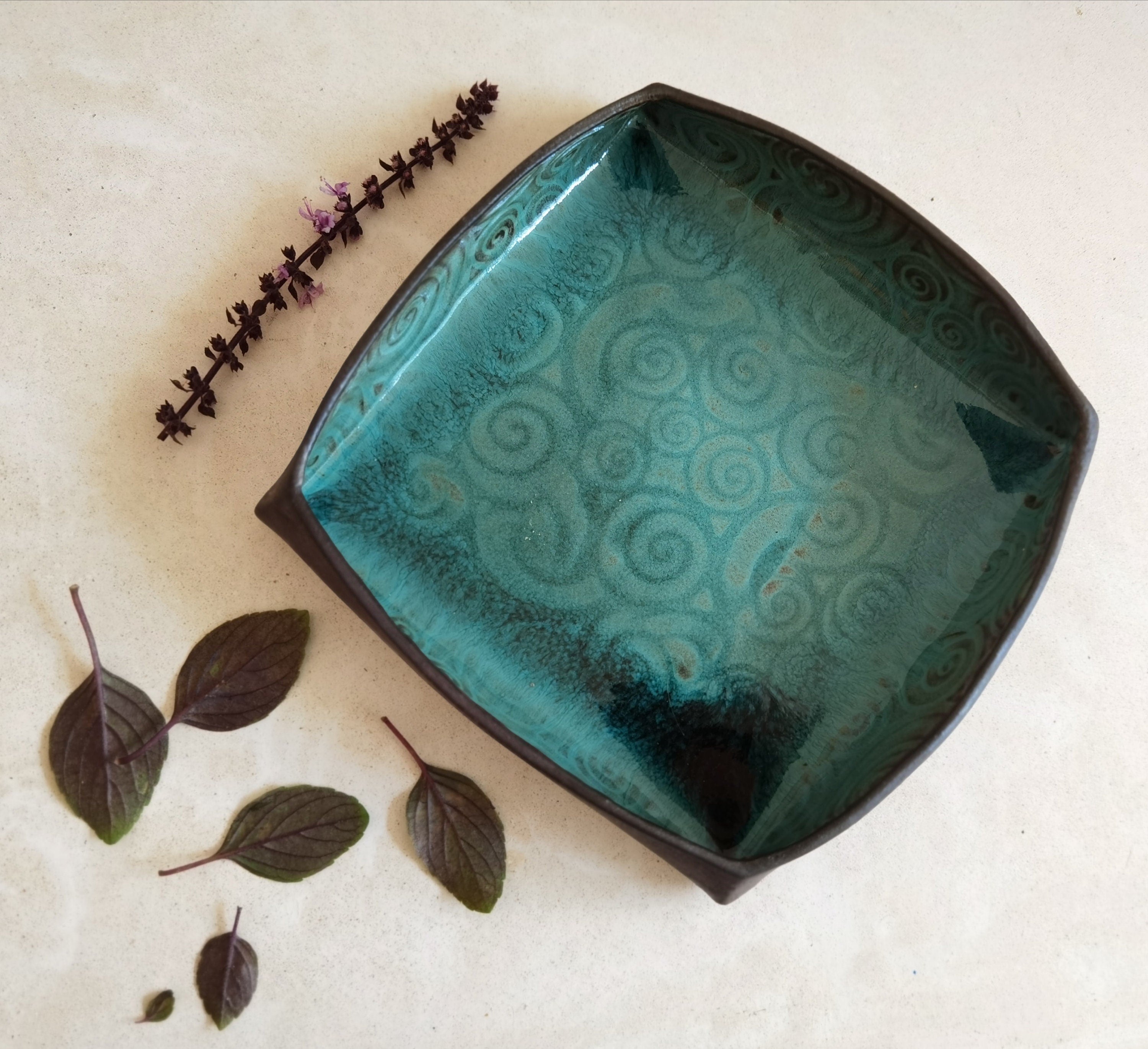 Handmade Ceramic Serving Dish Set: Turquoise Pottery Trays