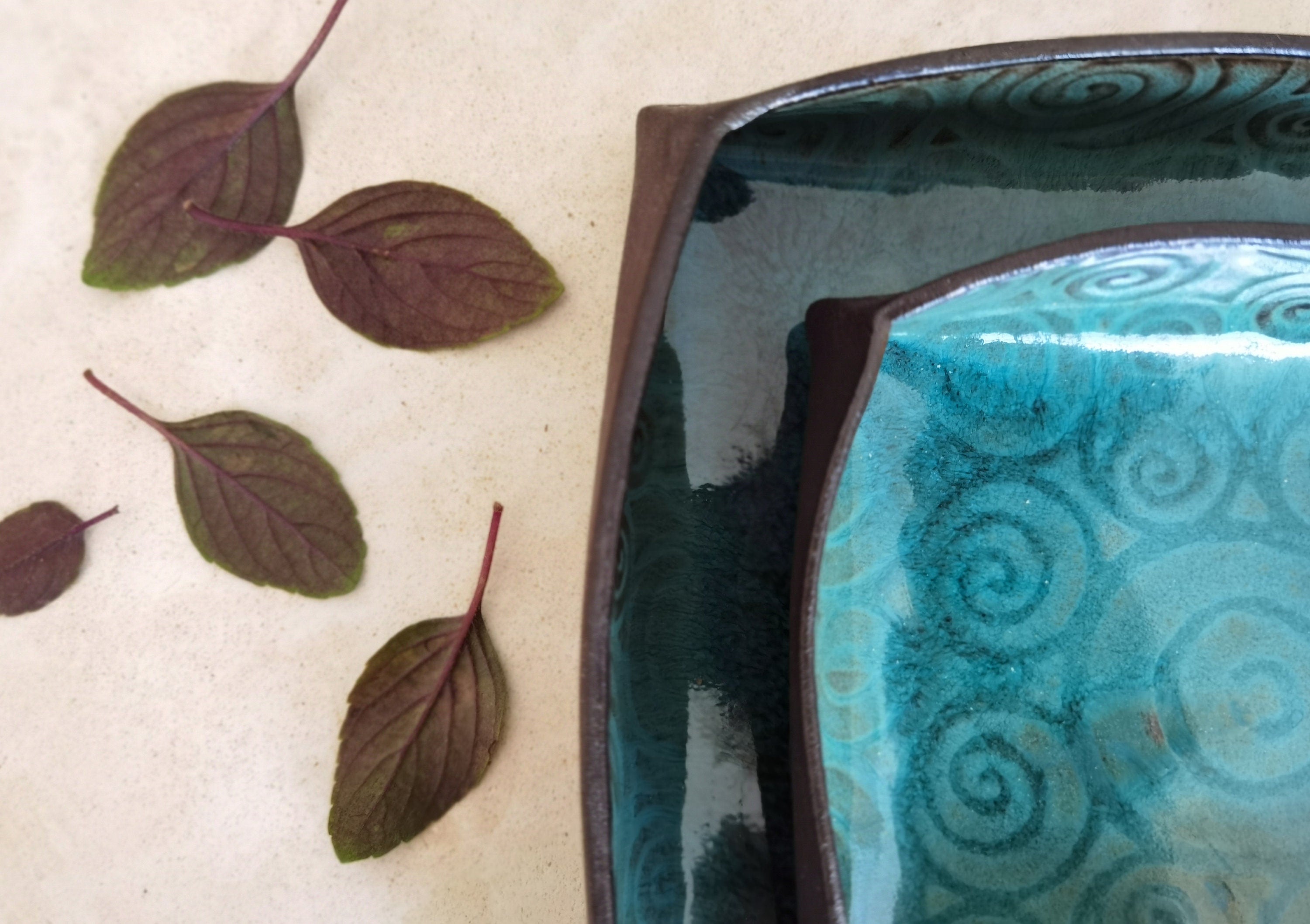 Handmade Ceramic Serving Dish Set: Turquoise Pottery Trays