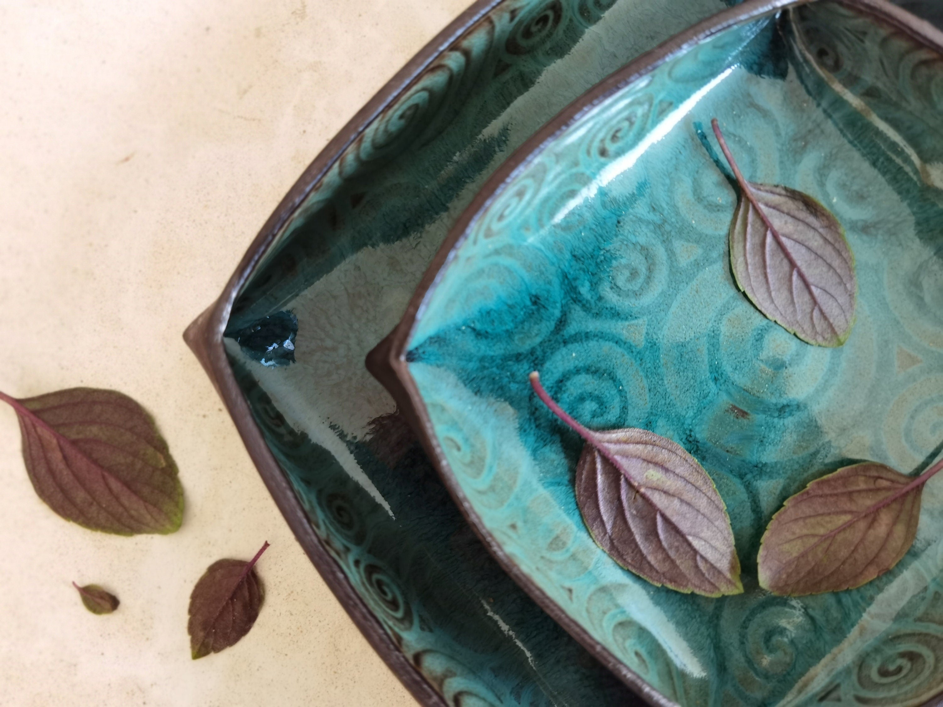 Handmade Ceramic Serving Dish Set: Turquoise Pottery Trays
