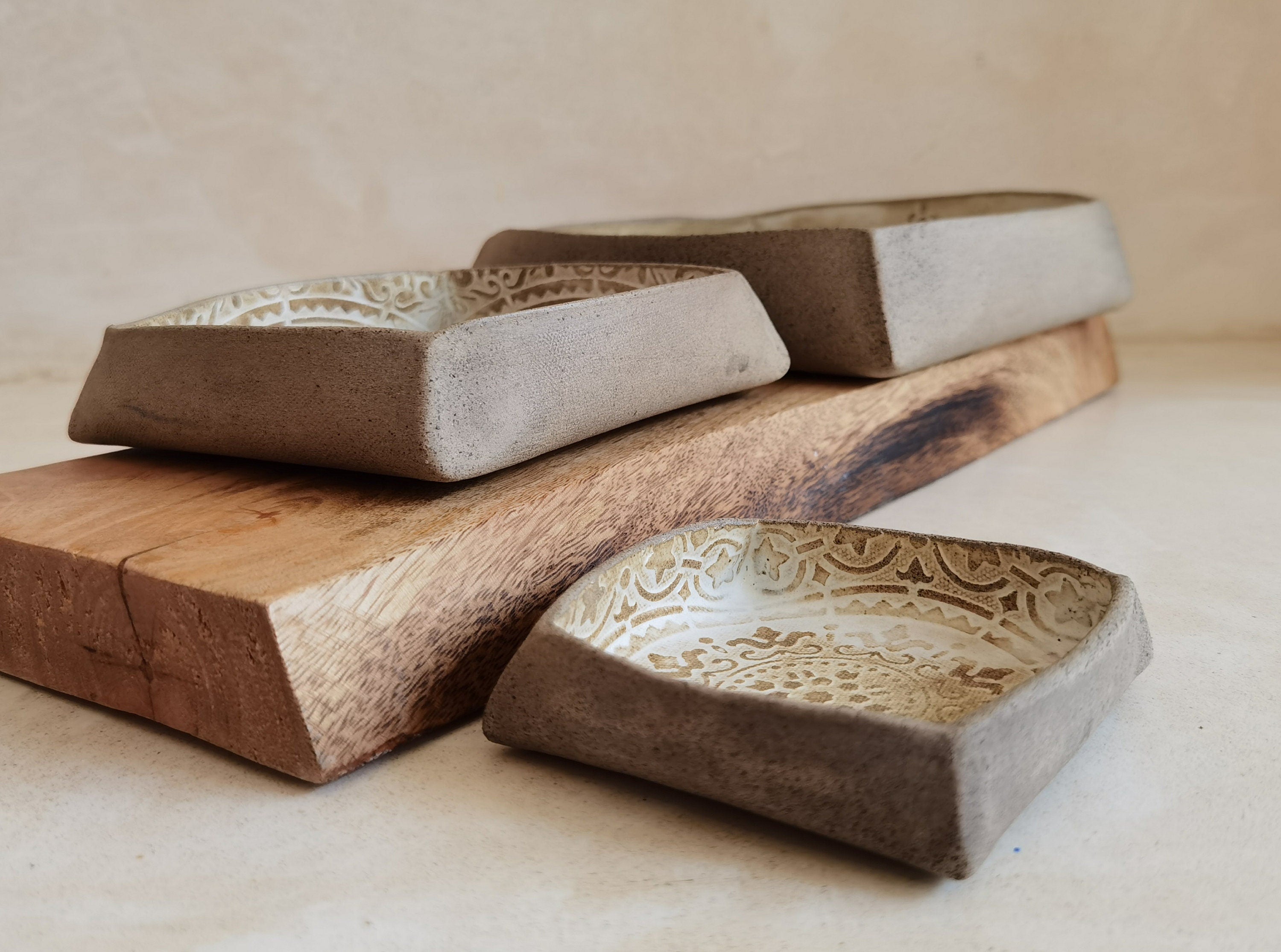 Set of 3 Handmade Ceramic Serving Dishes: Mandala Pottery Trays