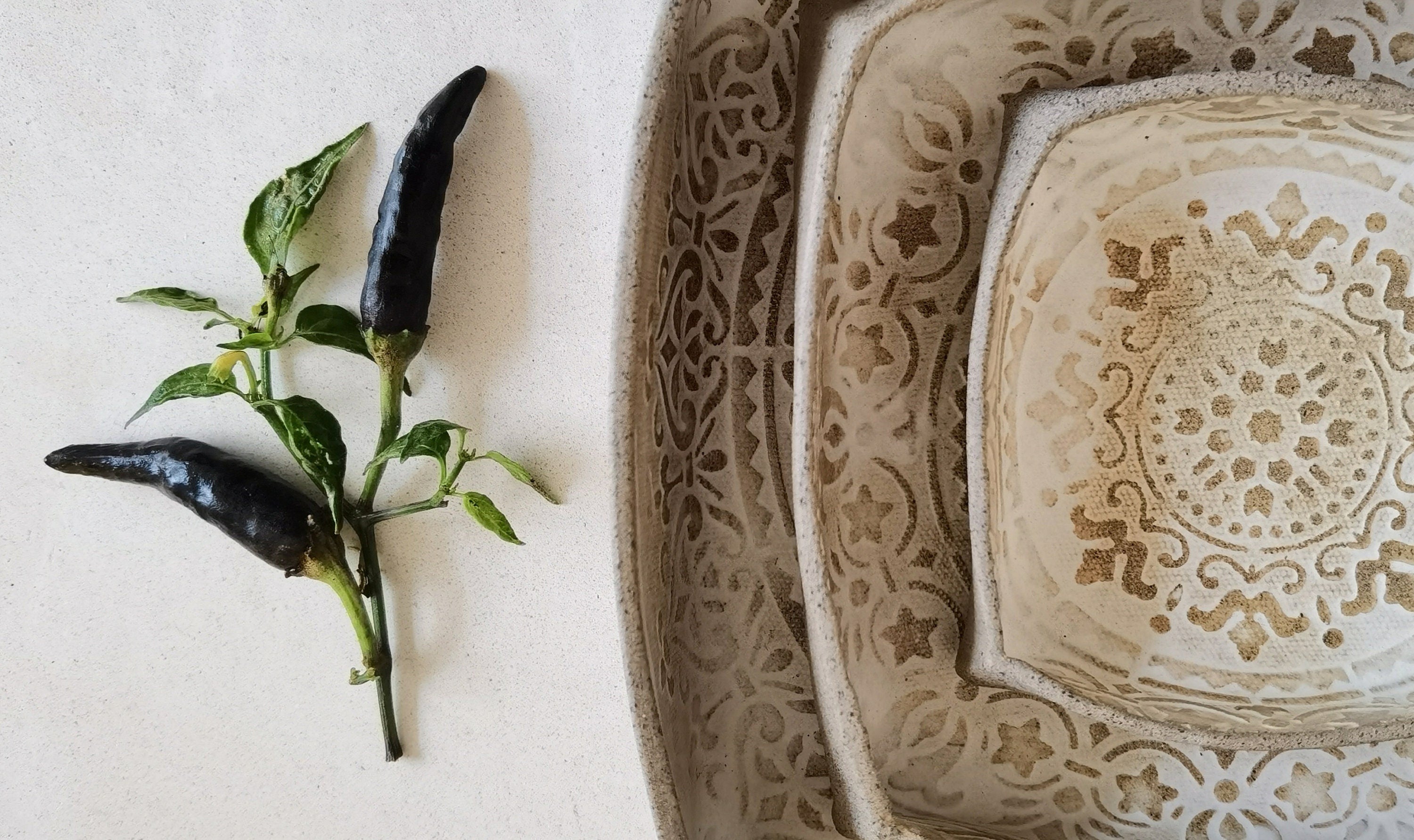Set of 3 Handmade Ceramic Serving Dishes: Mandala Pottery Trays