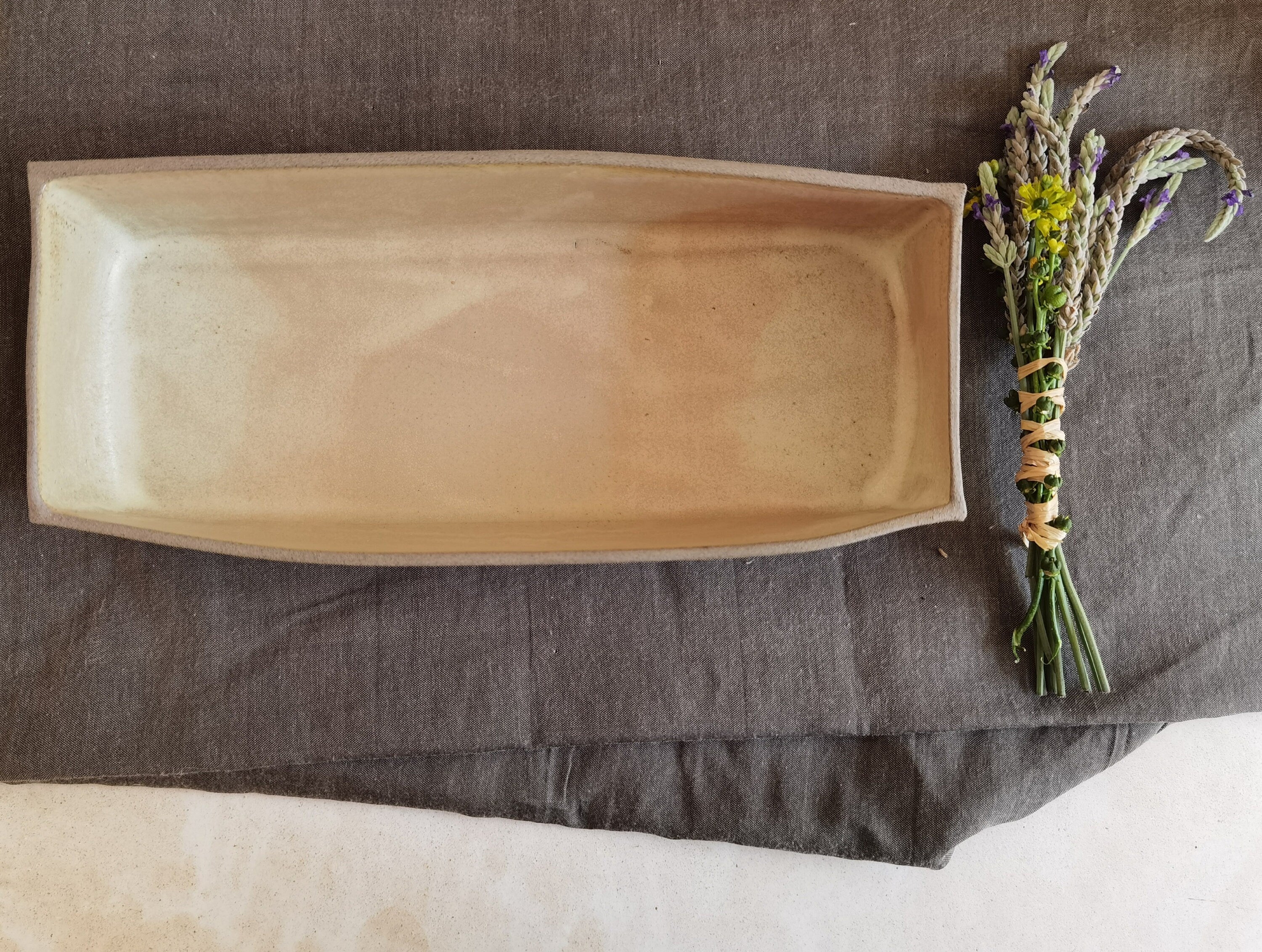 Handmade Ceramic Baking Dish: Rustic Beige Pottery Serving Dish