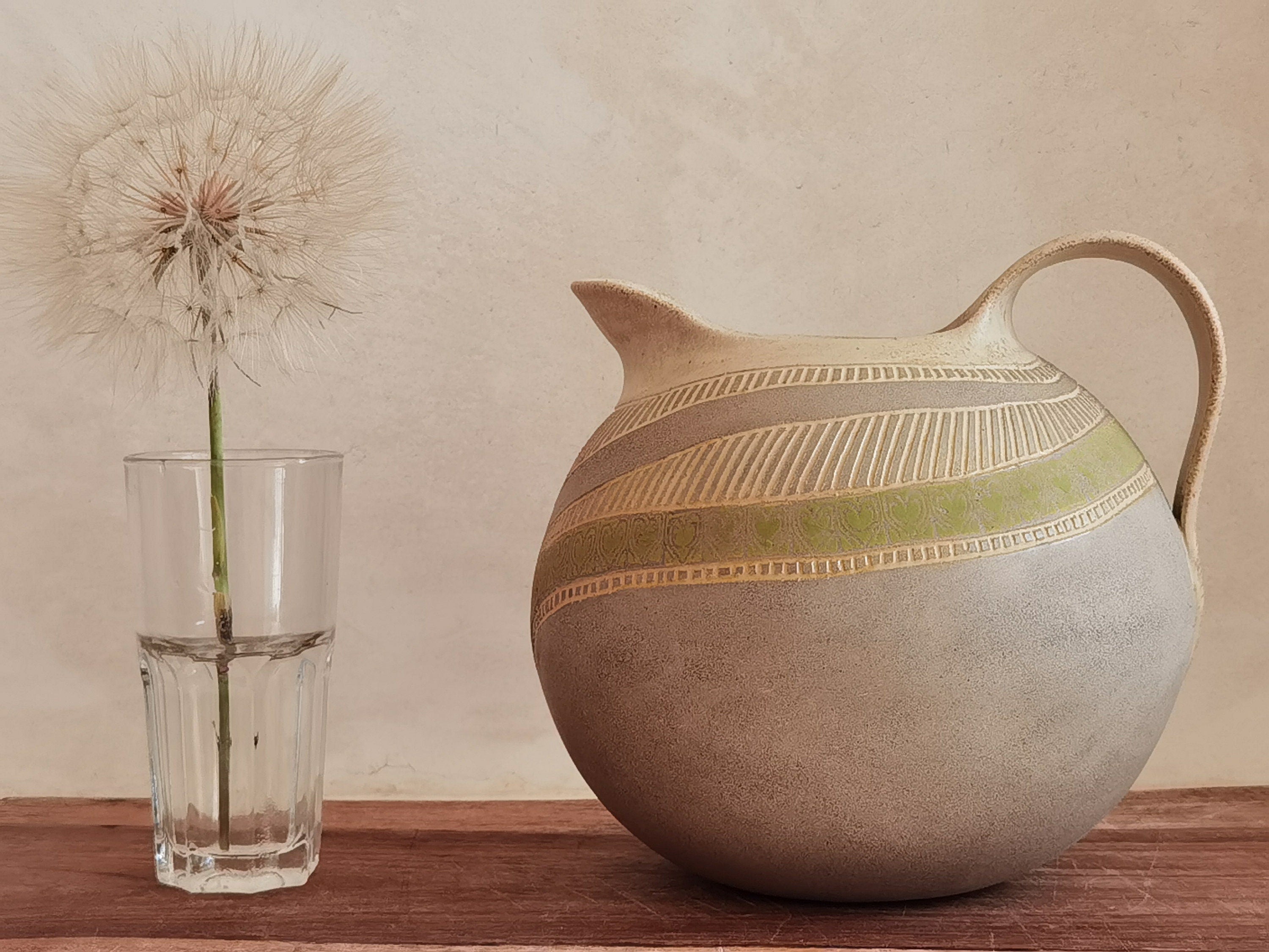 Handmade Ceramic Pitcher: Engraved Stoneware Water Jug