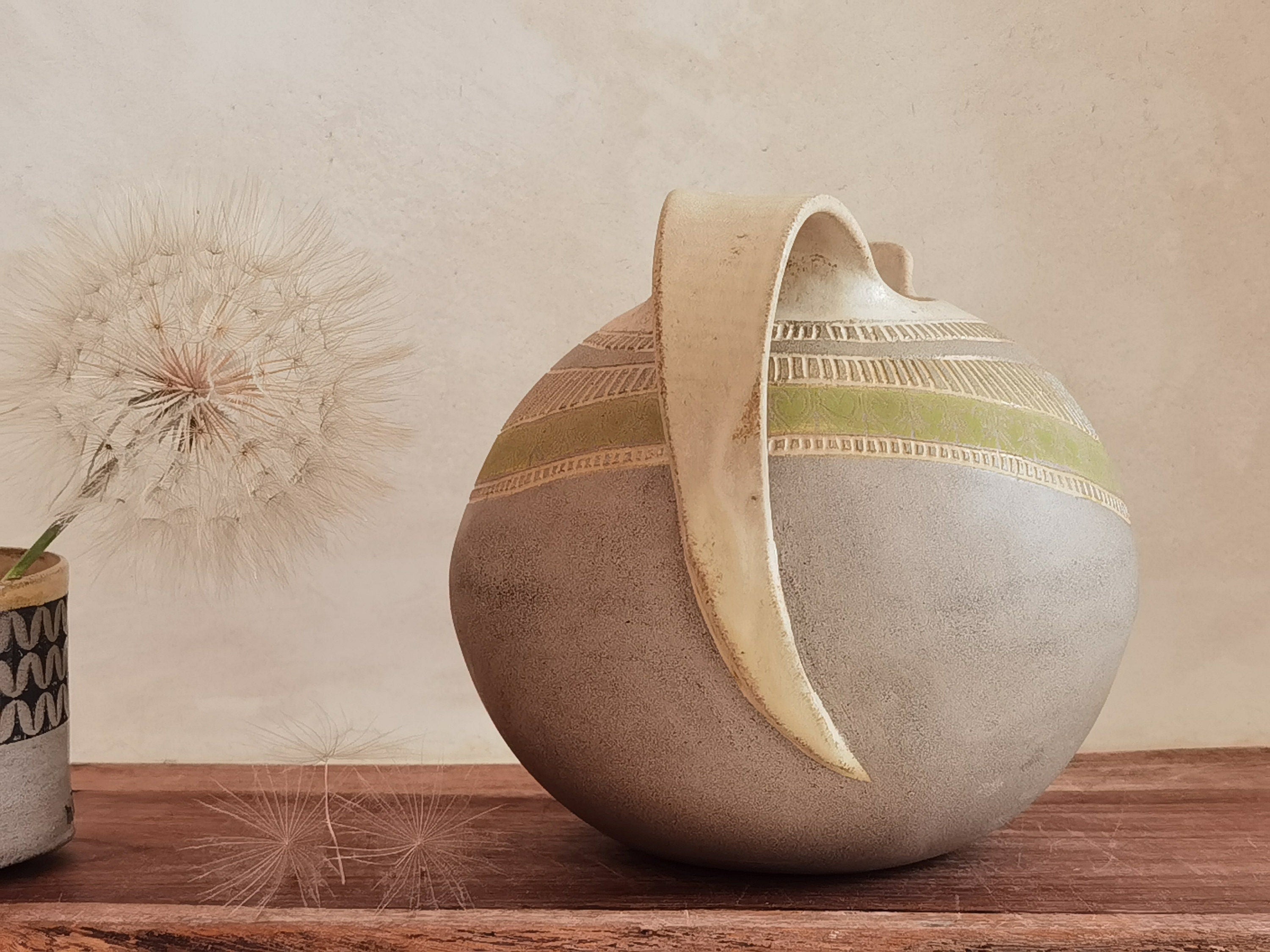 Handmade Ceramic Pitcher: Engraved Stoneware Water Jug