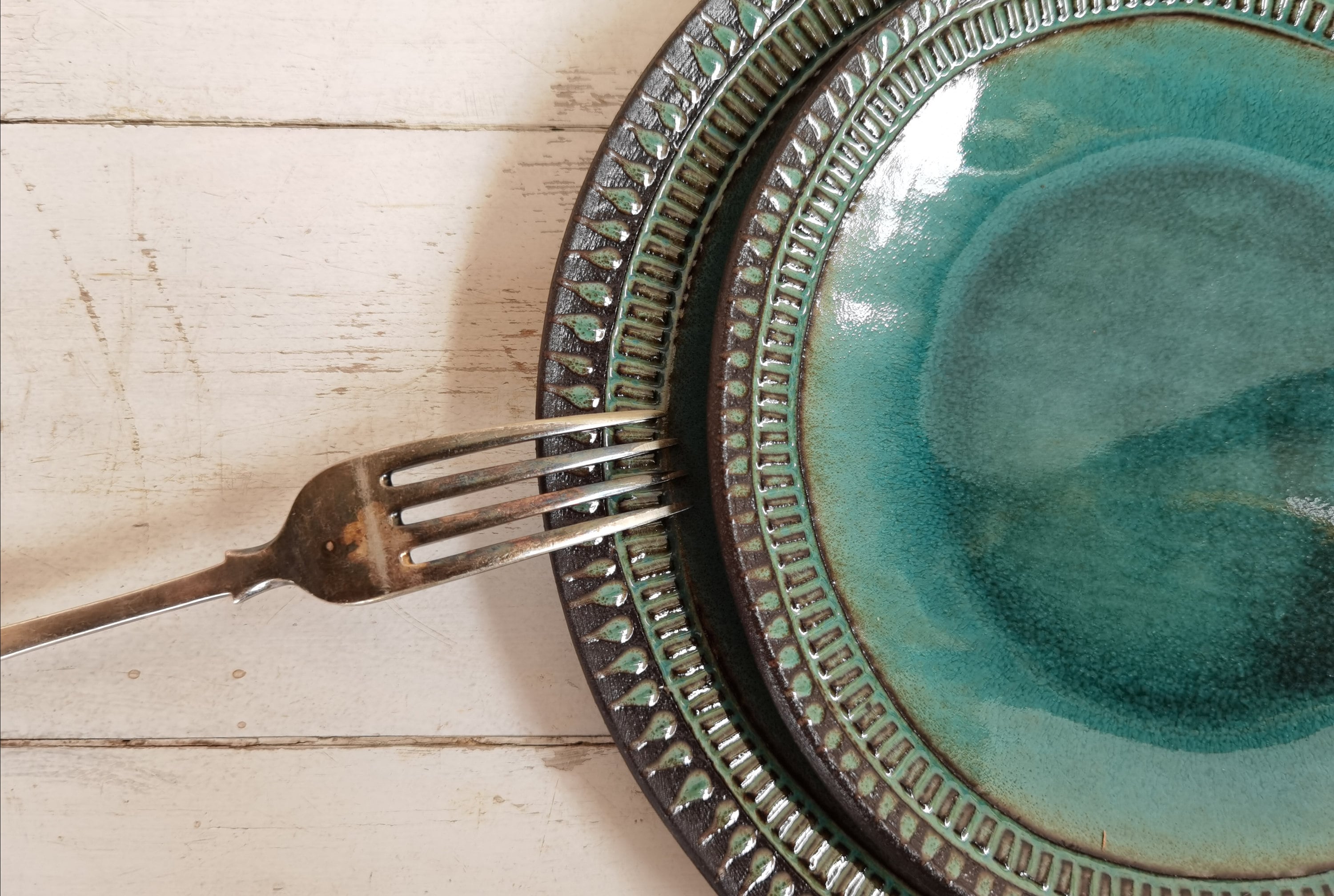 Set of 2  Turquoise Ceramic Plates ,Handmade pottery,  Handmade plate, Round Plater