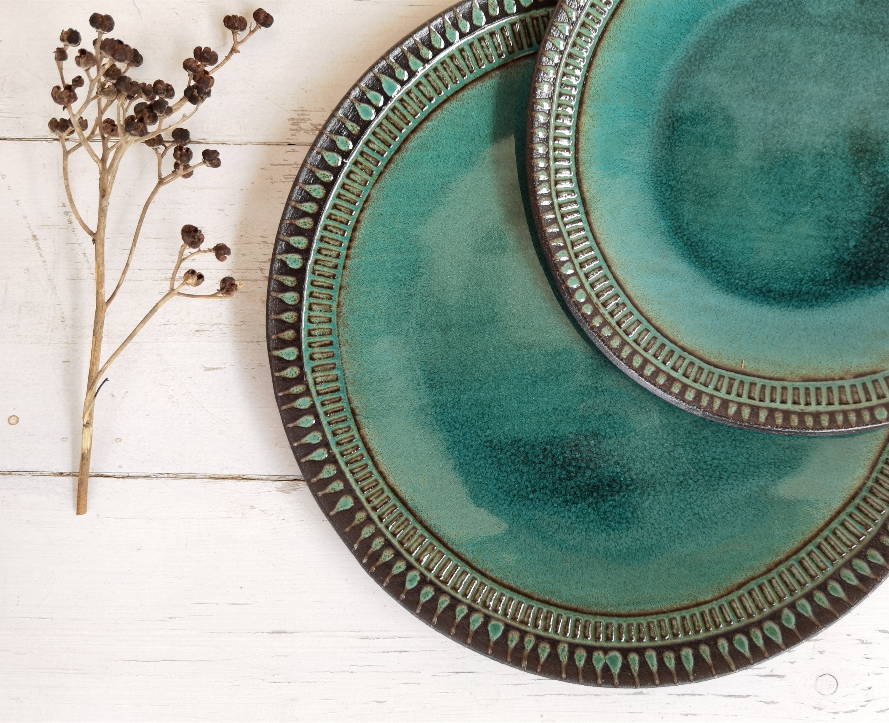 Set of 2  Turquoise Ceramic Plates ,Handmade pottery,  Handmade plate, Round Plater