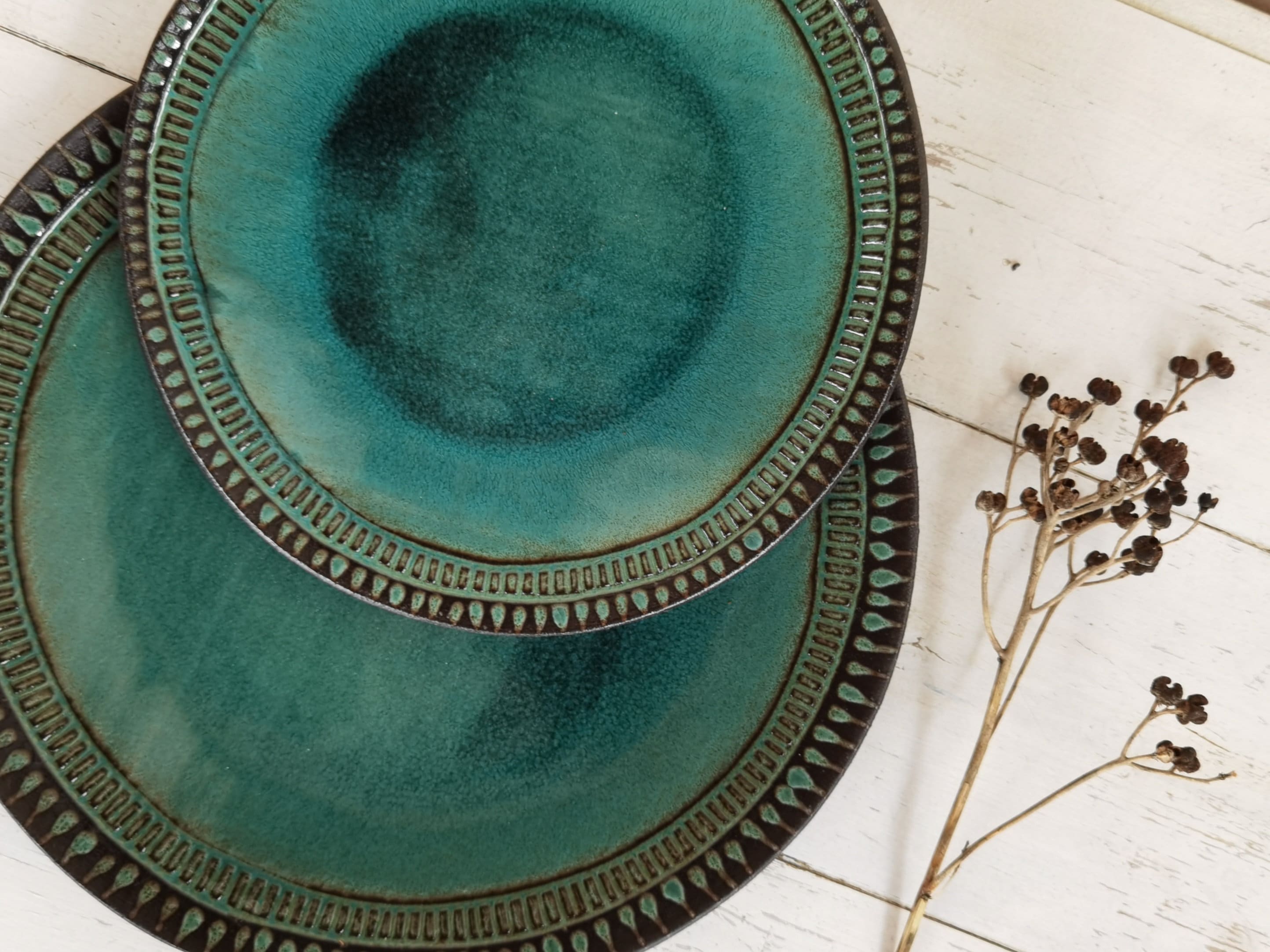 Set of 2  Turquoise Ceramic Plates ,Handmade pottery,  Handmade plate, Round Plater