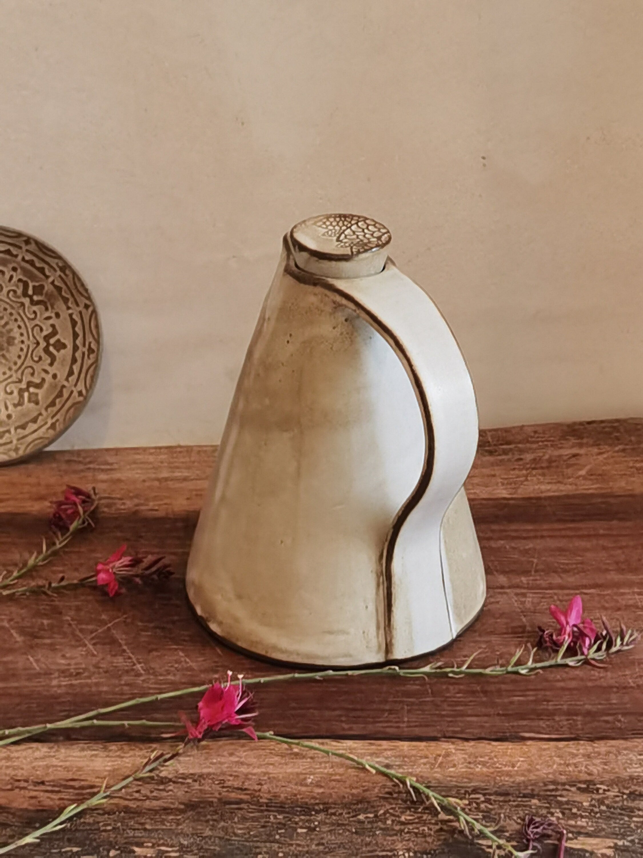 Handmade Ceramic Olive Oil Bottle: Rustic Pottery Kitchen Decor