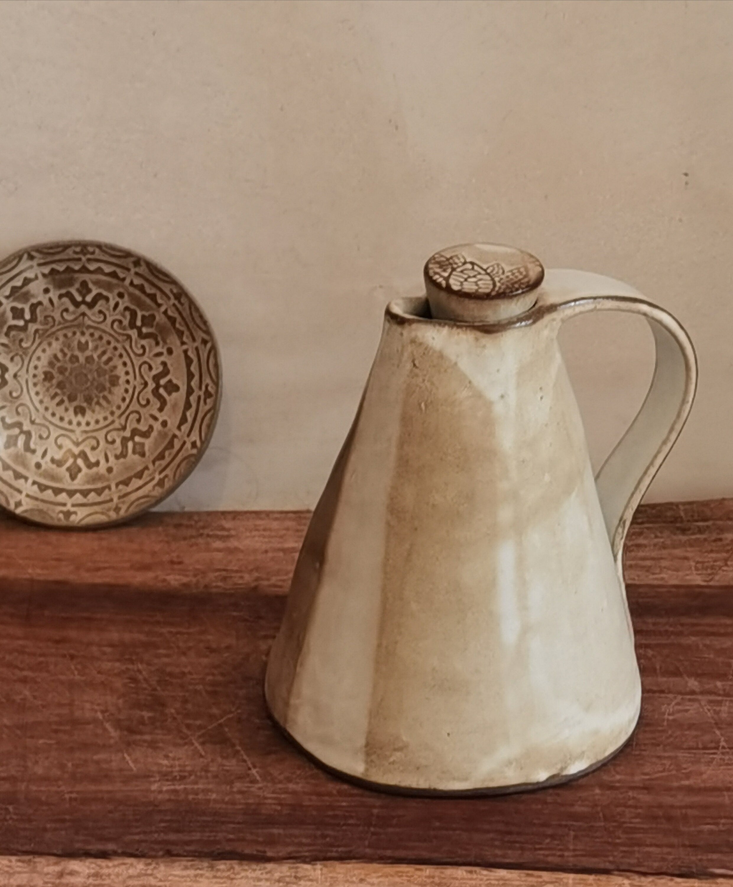 Handmade Ceramic Olive Oil Bottle: Rustic Pottery Kitchen Decor