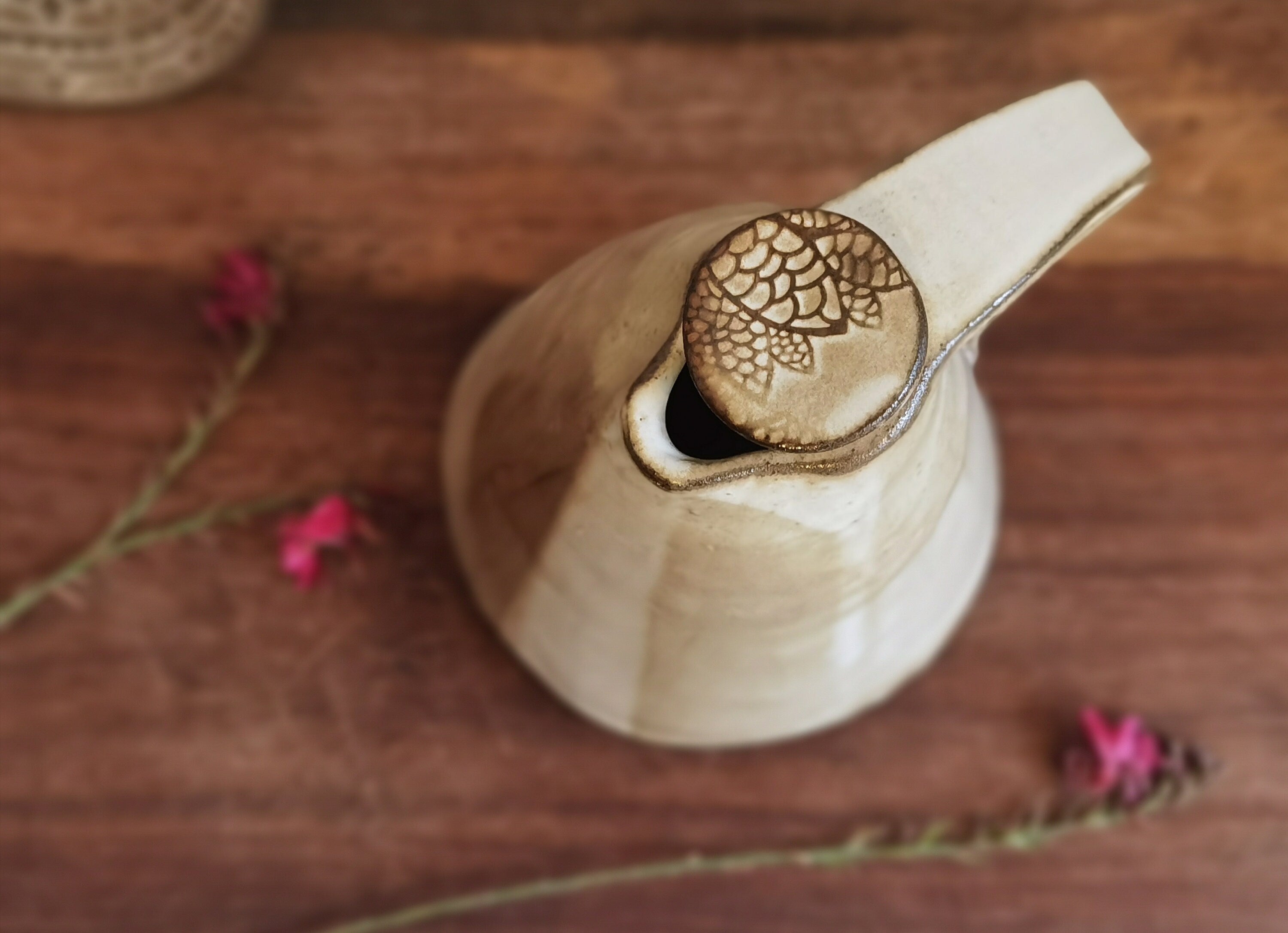 Handmade Ceramic Olive Oil Bottle: Rustic Pottery Kitchen Decor