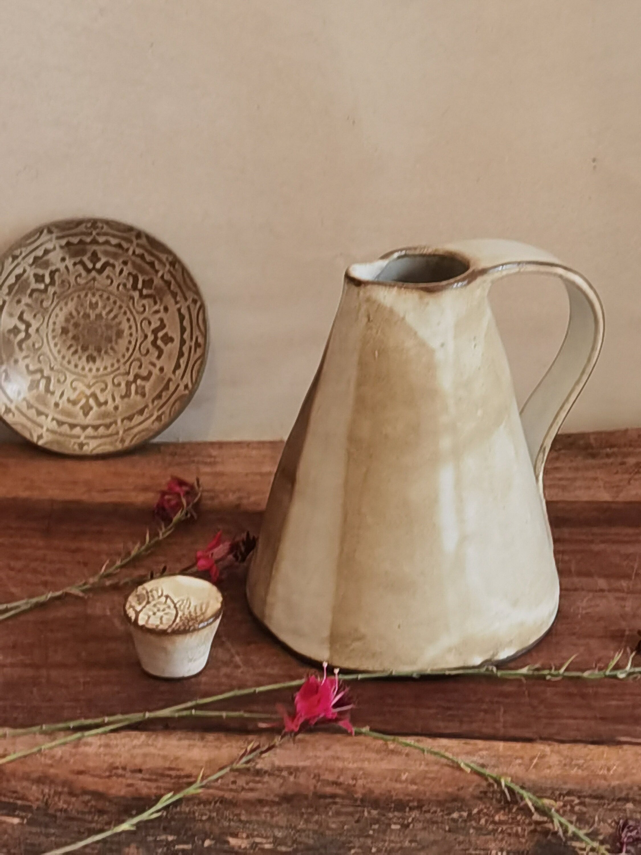 Handmade Ceramic Olive Oil Bottle: Rustic Pottery Kitchen Decor