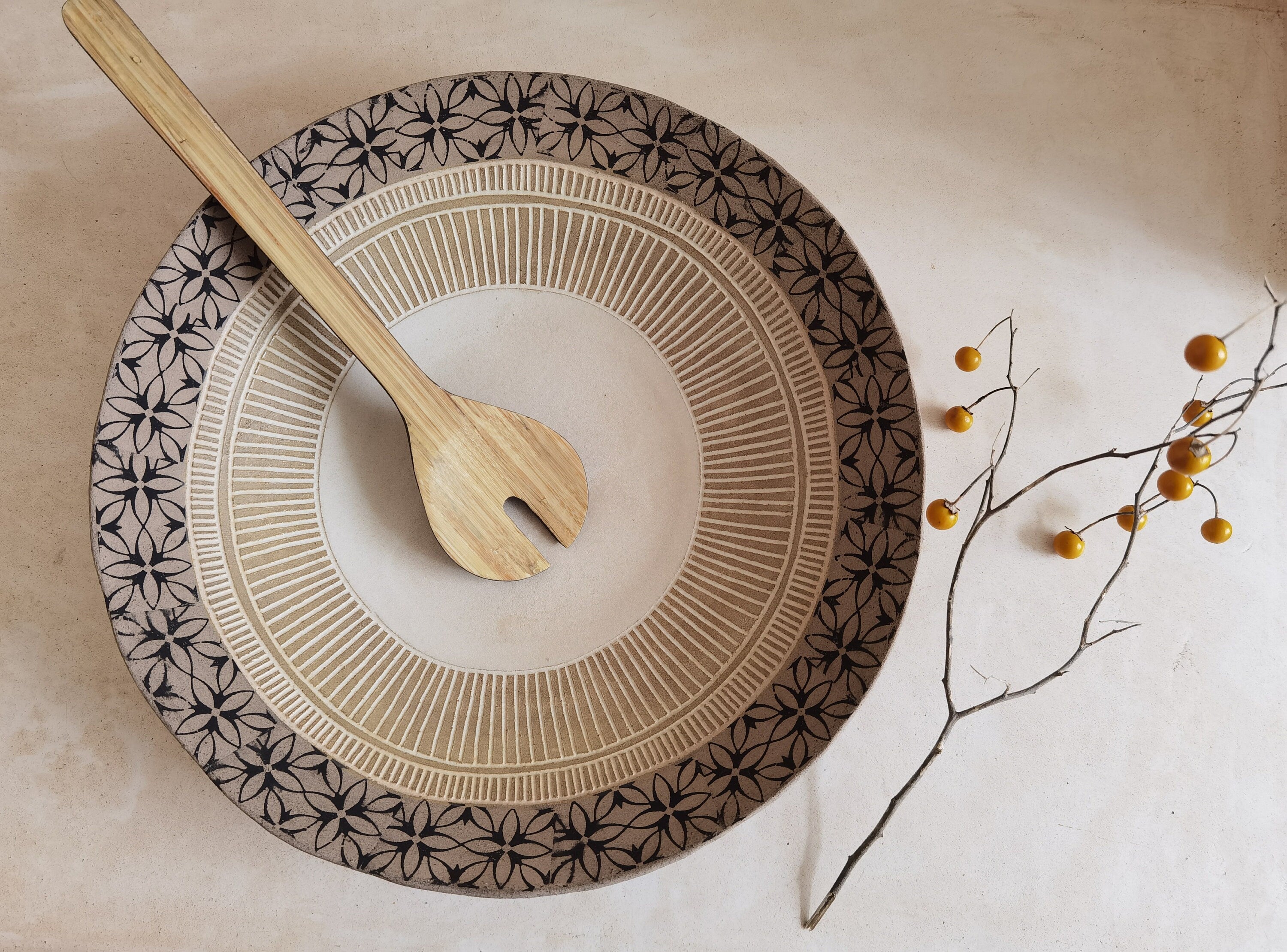 Large Handmade Pottery Serving Bowl: Rustic Decorative Centerpiece