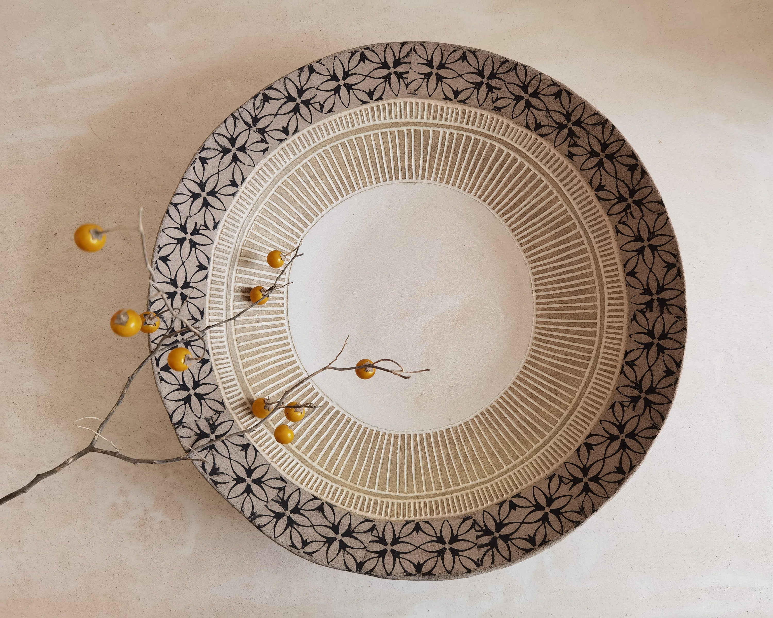 Handmade Gray Clay Pottery Bowl: Large Decorative Serving Dish