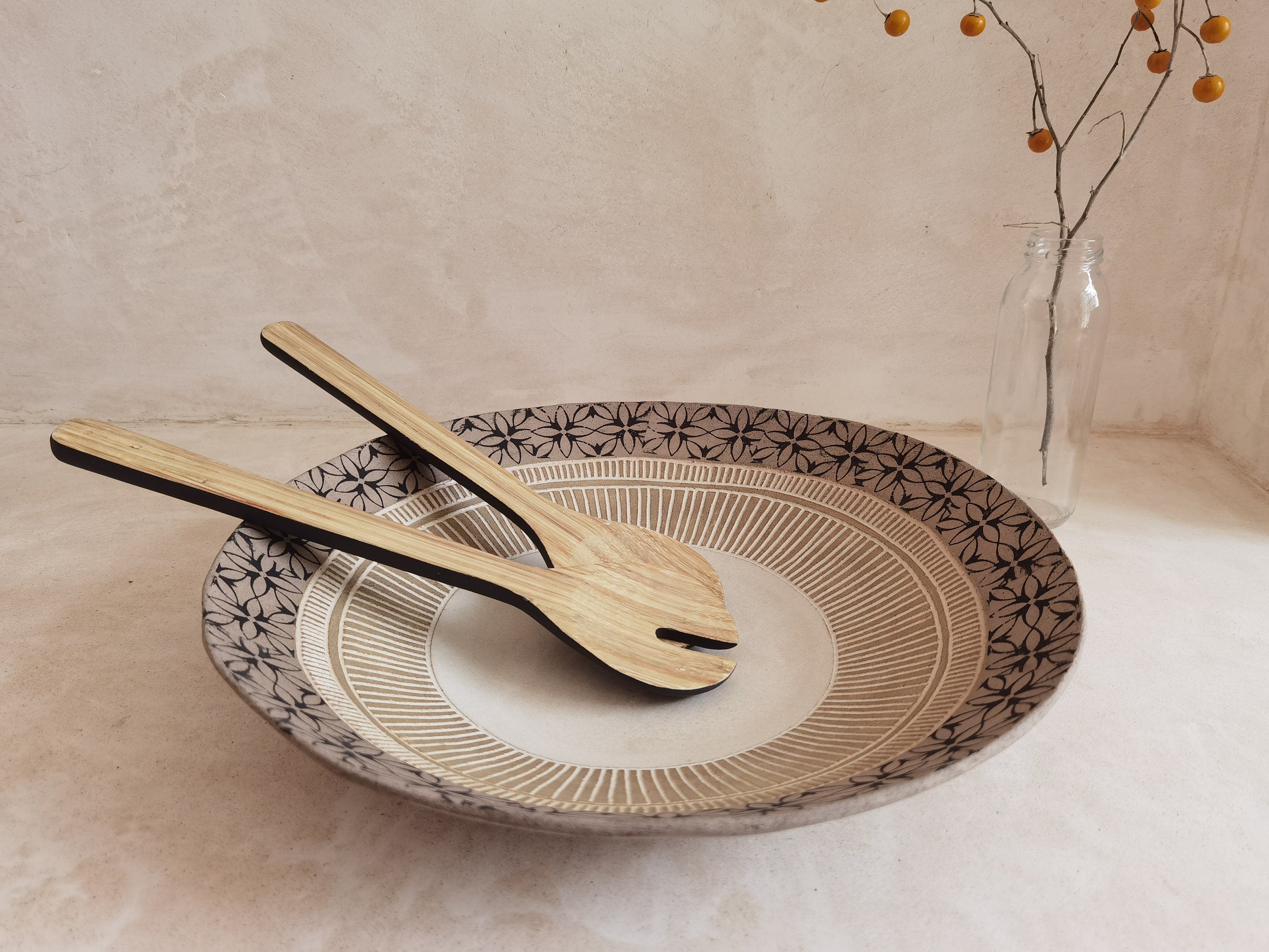 Large Handmade Pottery Serving Bowl: Rustic Decorative Centerpiece