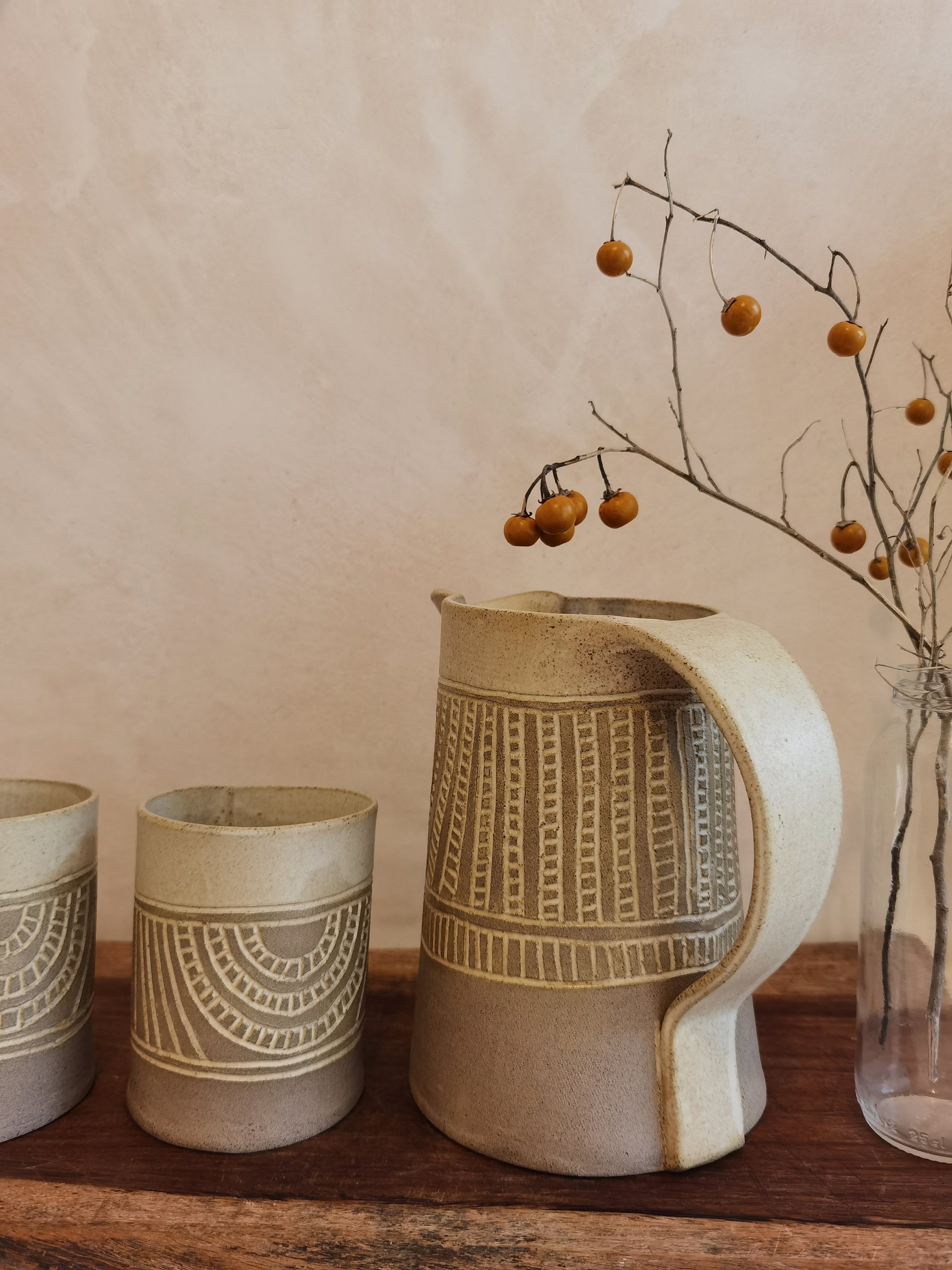 Handmade Ceramic Pitcher & Tumblers Set: Rustic Drinkware