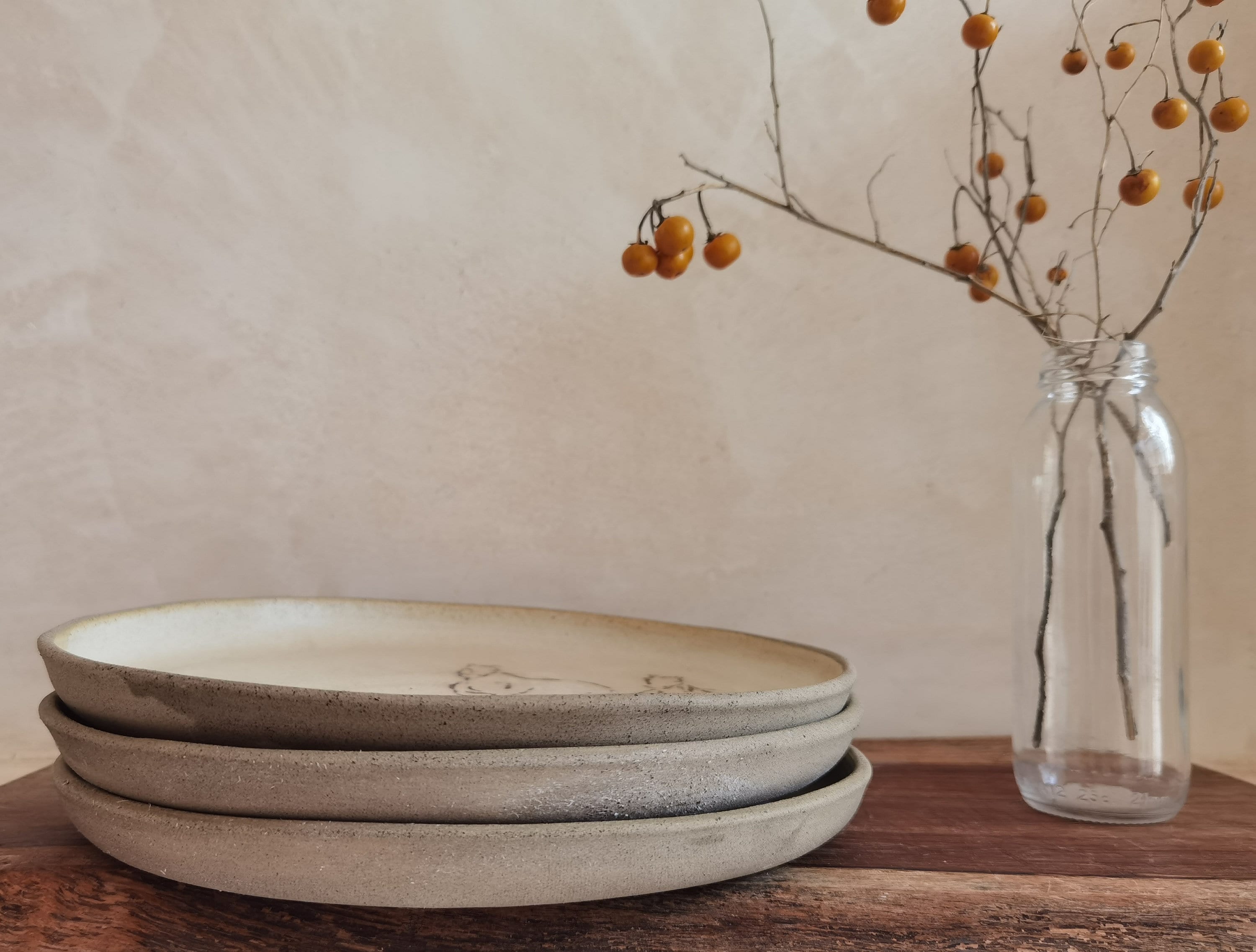 TWO large Ceramic Plates,  Horse Decorations, Unique pottery, Rustic style