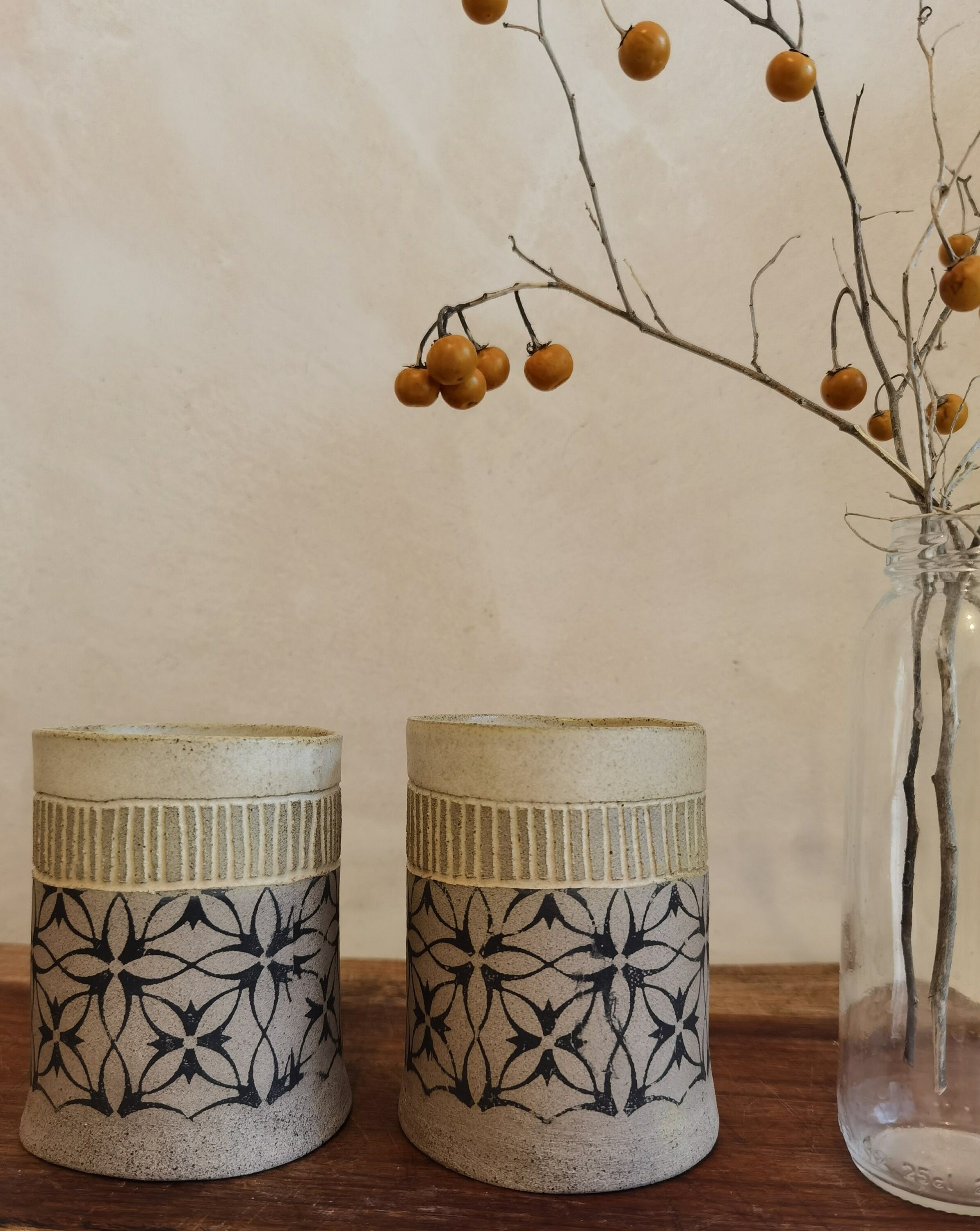 Handmade Ceramic Pitcher & Tumblers Set: Rustic Stoneware Drinkware