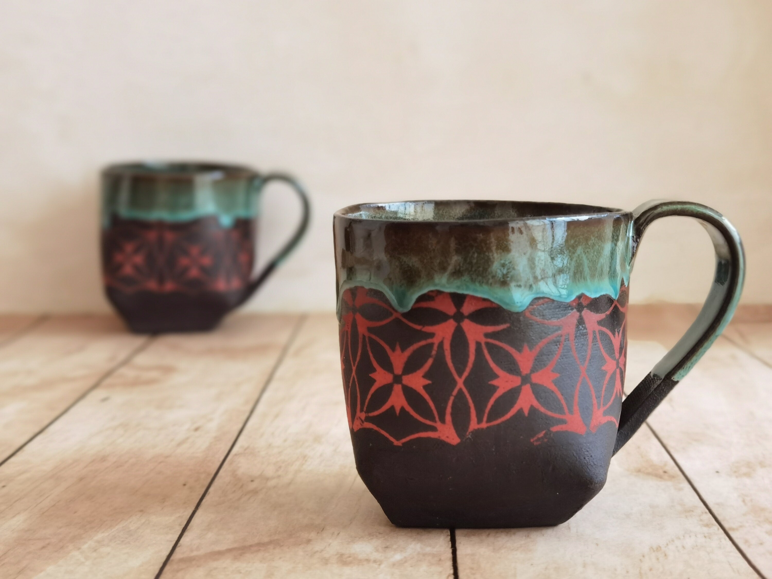 Black & Turquoise Ceramic Mug: Handmade Pottery Cup