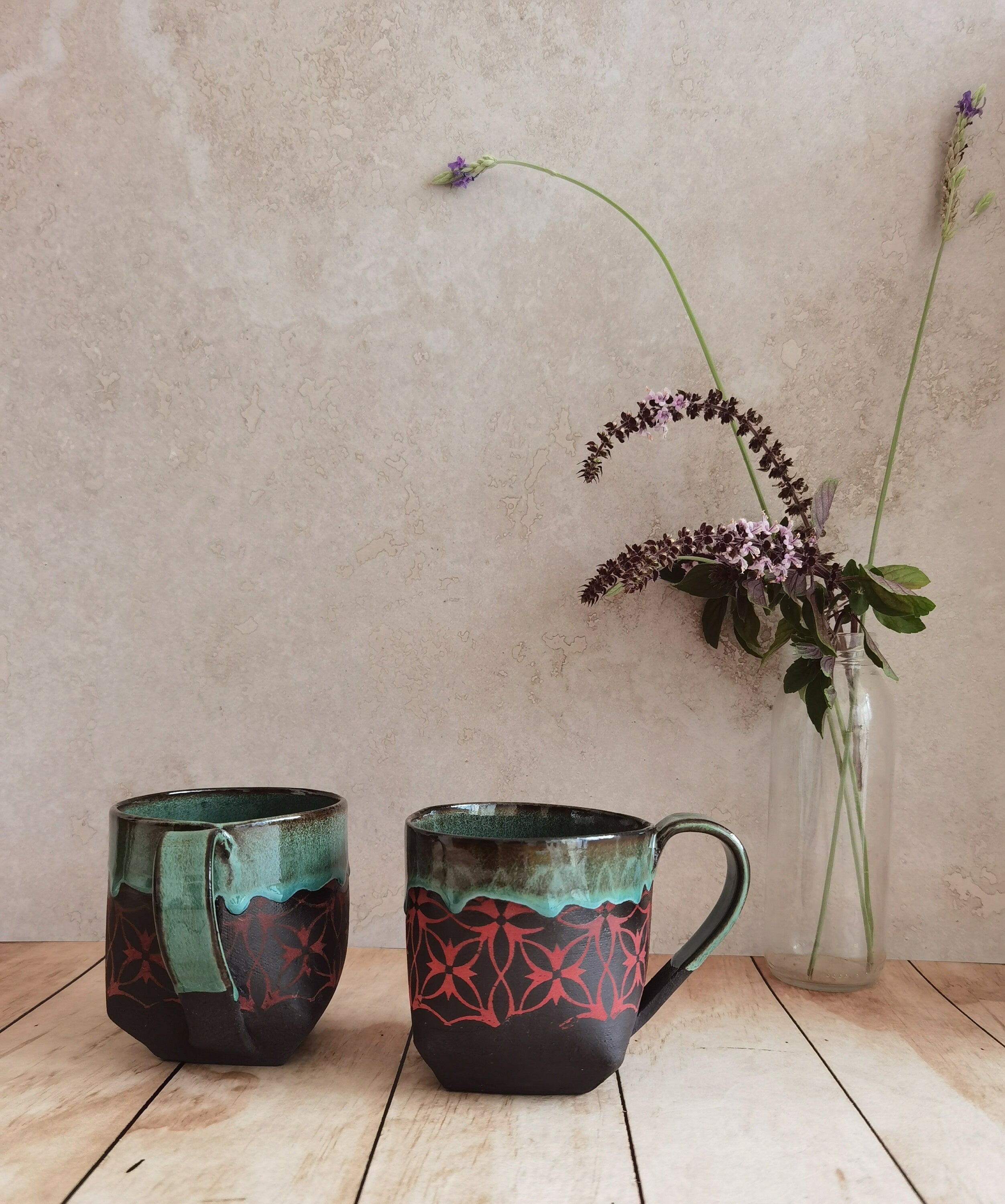 Black & Turquoise Ceramic Mug: Handmade Pottery Cup